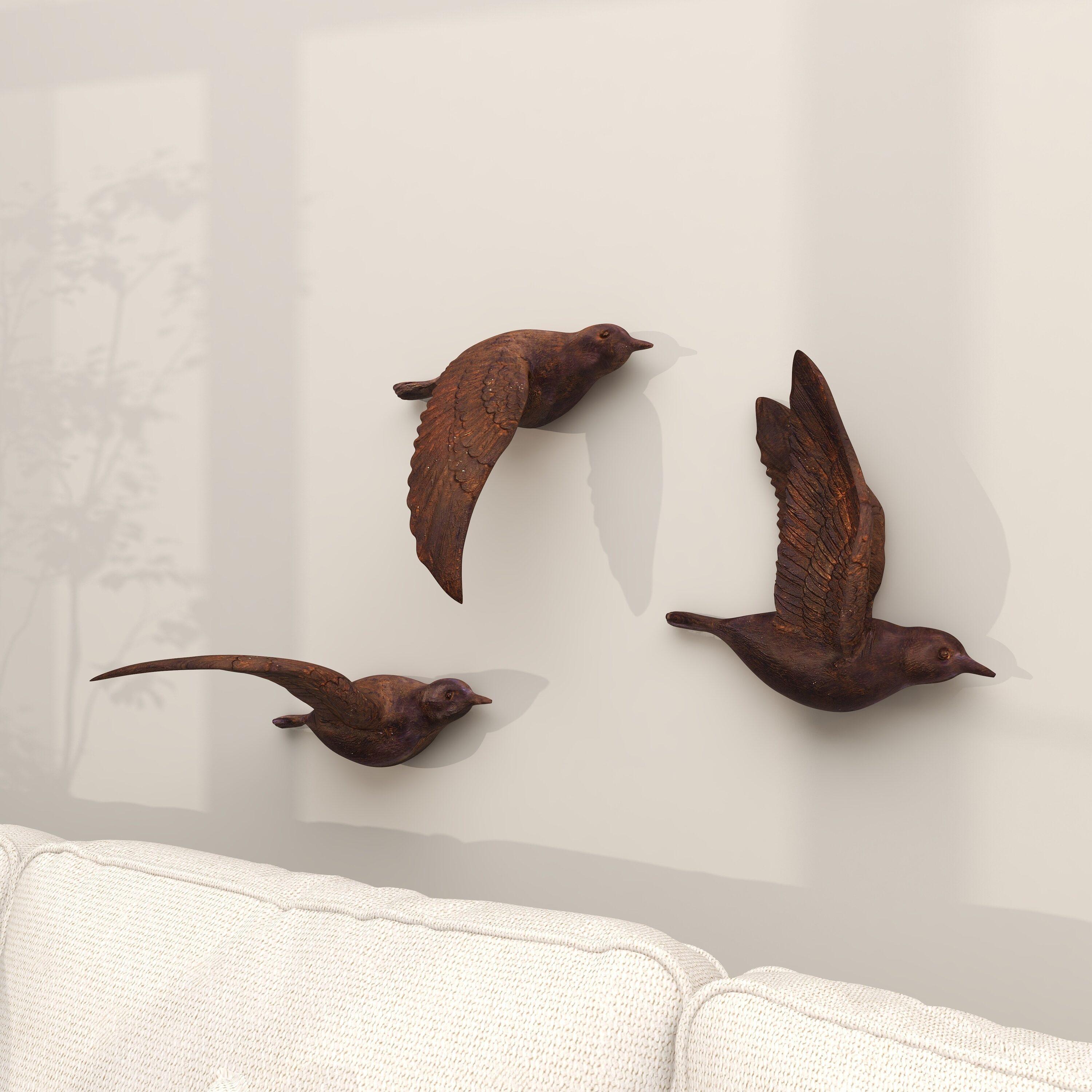 Polystone Bird Metallic 3D Sculpted Wall Decor Set of 3 Brown - Olivia & May: Ready to Hang, Coastal Style Decorative Sculptures