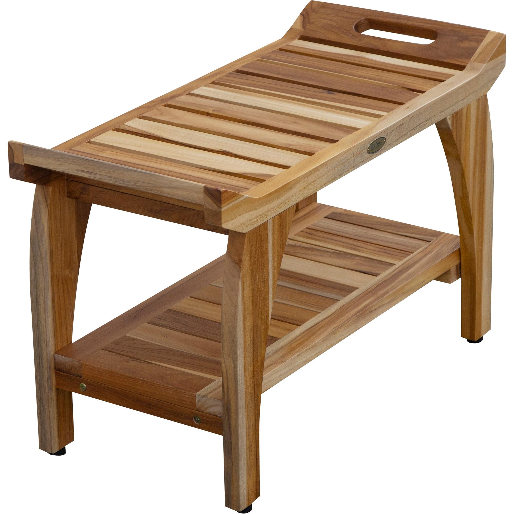 30" Tranquility ED942 Wide Teak Shower Bench with Handles - EcoDecors