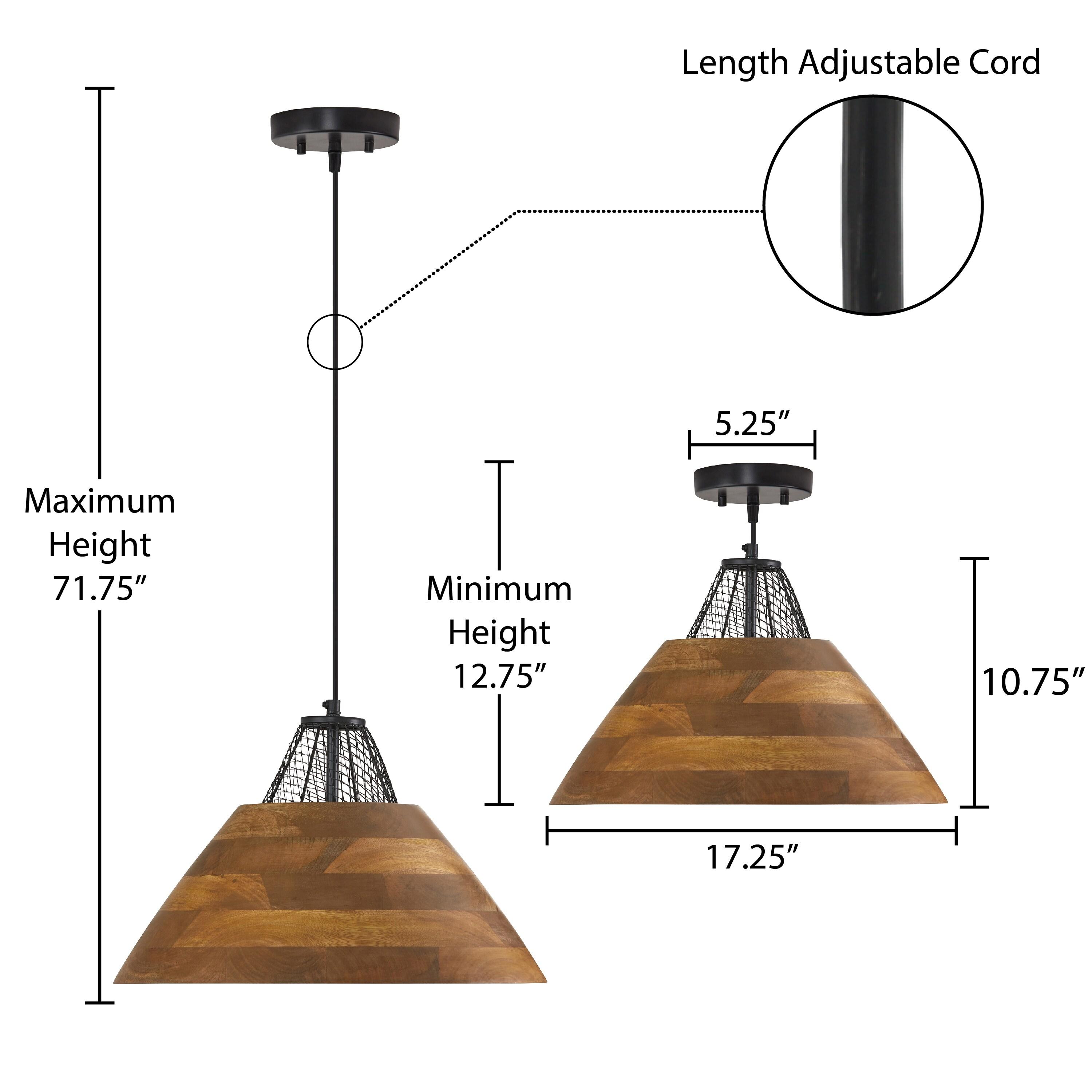 River of Goods 17.25" 1-Light Alainia Black Metal and Walnut-Stained Wood Pendant Light: Satin Finish, UL Listed, Adjustable Height