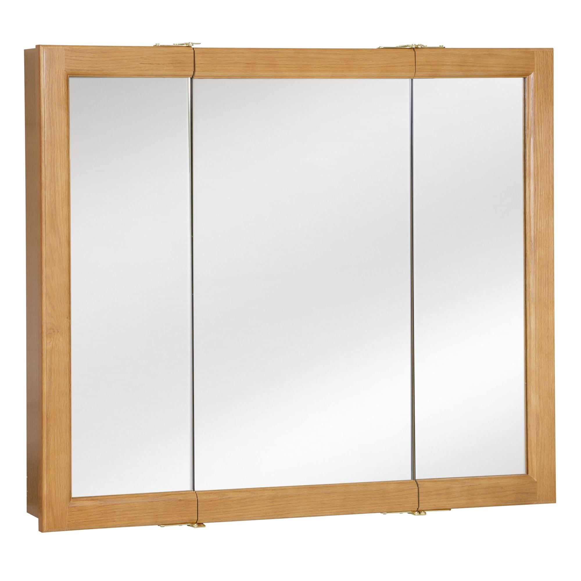 Design House 36" Tri-View Wall Mount Bathroom Medicine Cabinet, Nutmeg Oak