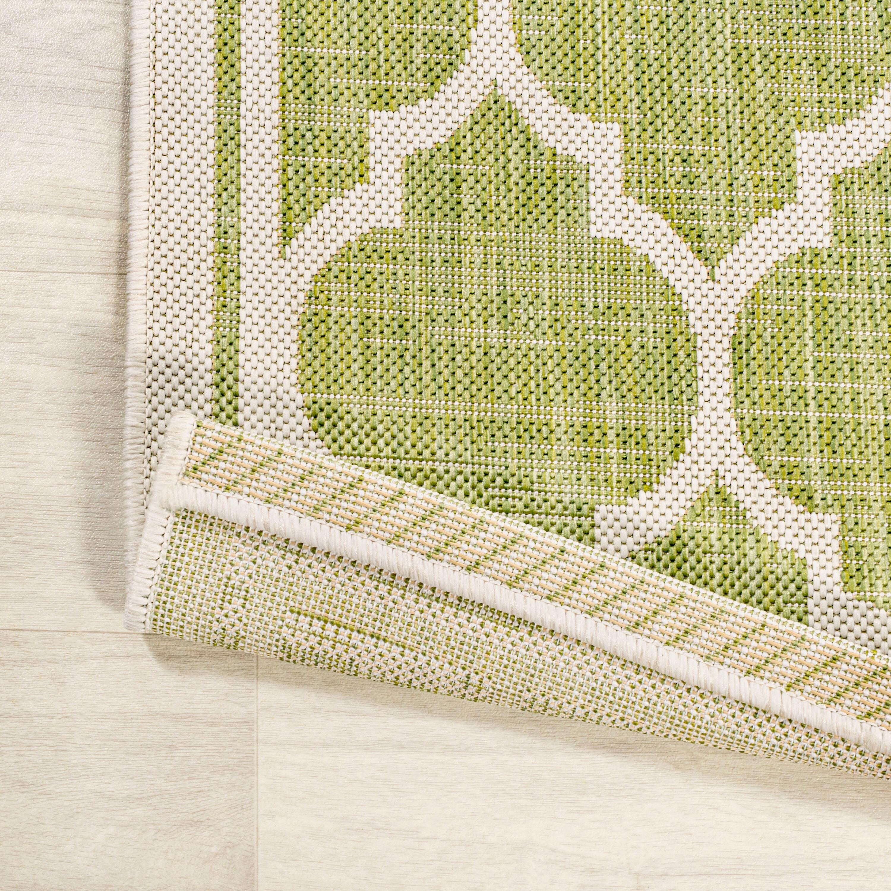 5' x 5' Trebol Moroccan Trellis Textured Weave Indoor/Outdoor Area Rug, Green/Cream - JONATHAN Y