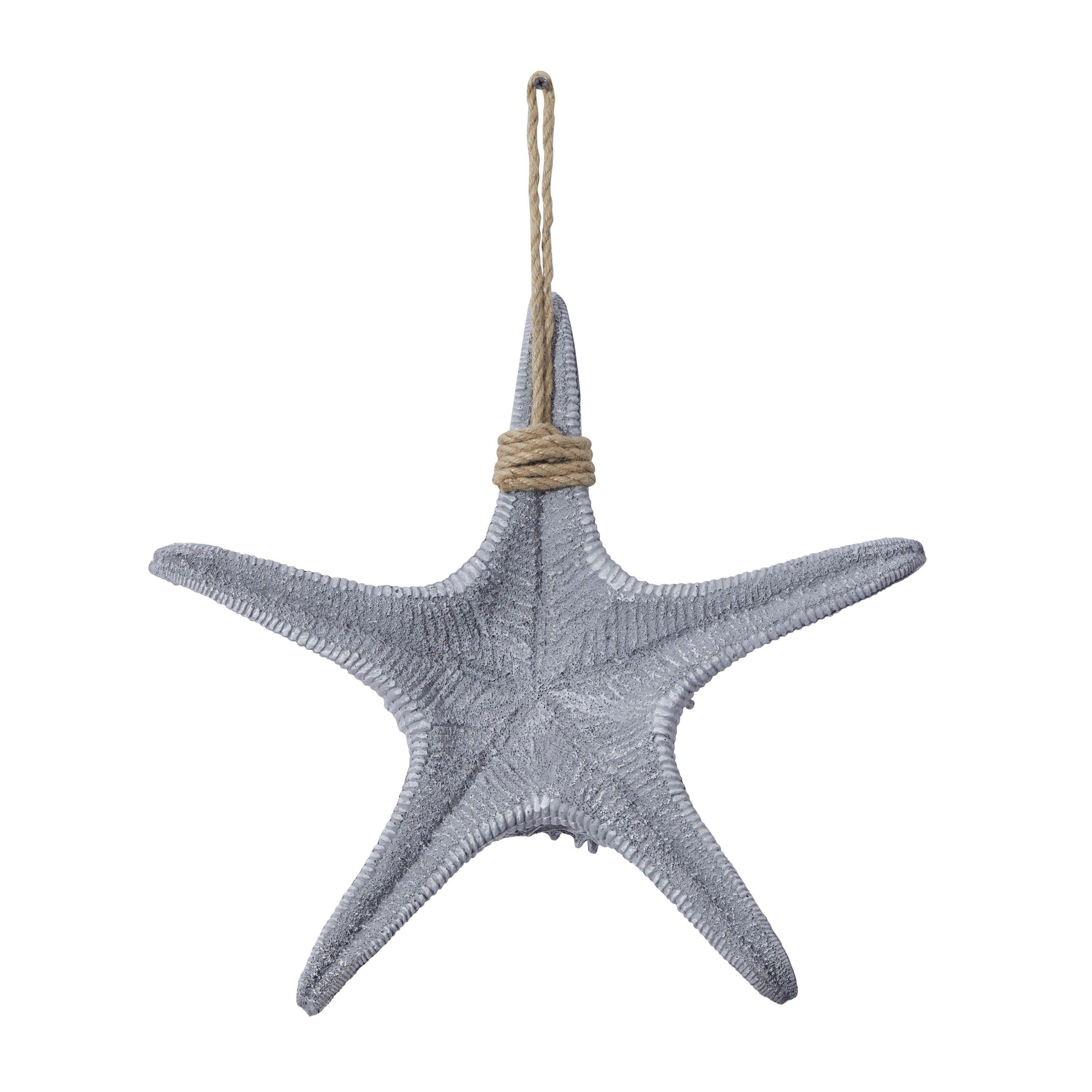 DecMode Gray Polystone Starfish Wall Decor with Hanging Rope