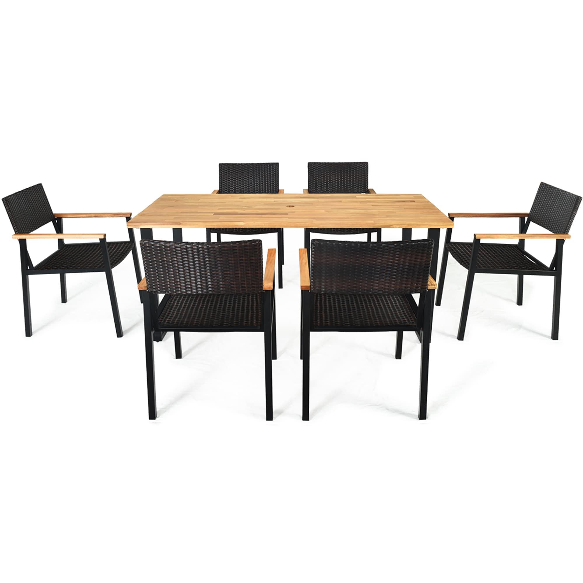 Hokku Designs Artimiza 6 - Person Acacia Patio Dining Set with Rectangular Table (Set of 7)