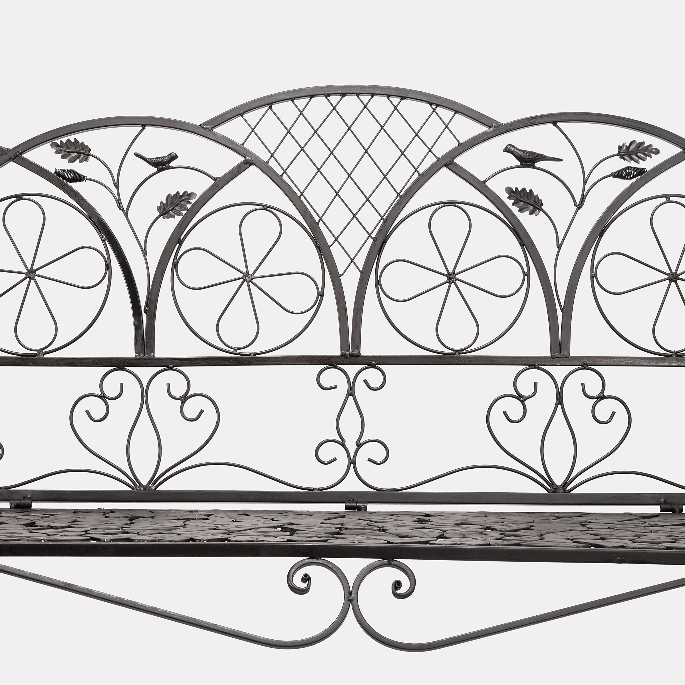 38" x 45" Iron Birds and Leaves Outdoor Garden Bench Brown - Alpine Corporation: Weatherproof, Decorative Yard Seating