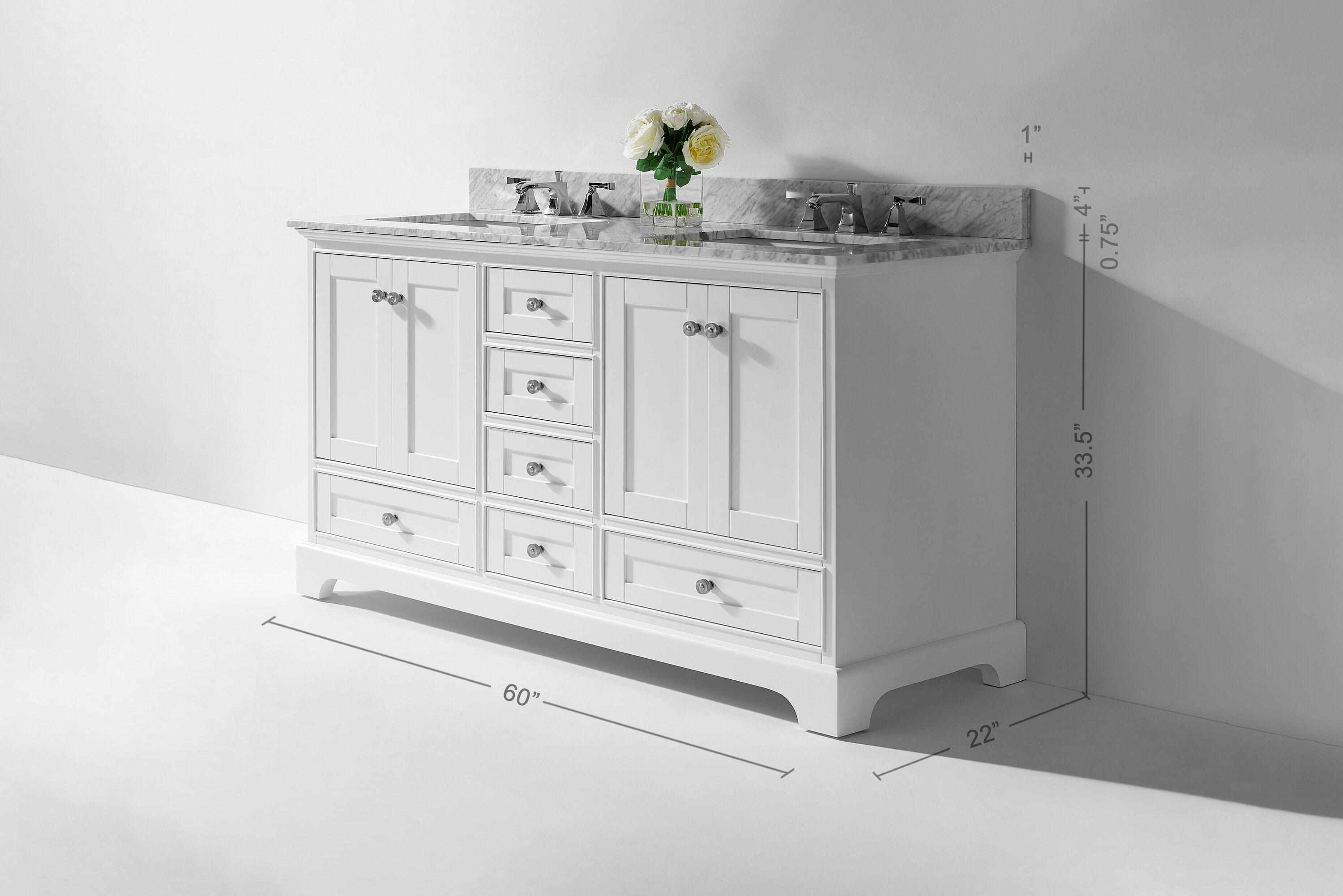 Audrey 60 in. Bath Vanity Set in White with Italian Carrara White Marble Vanity top and White Undermount Basin