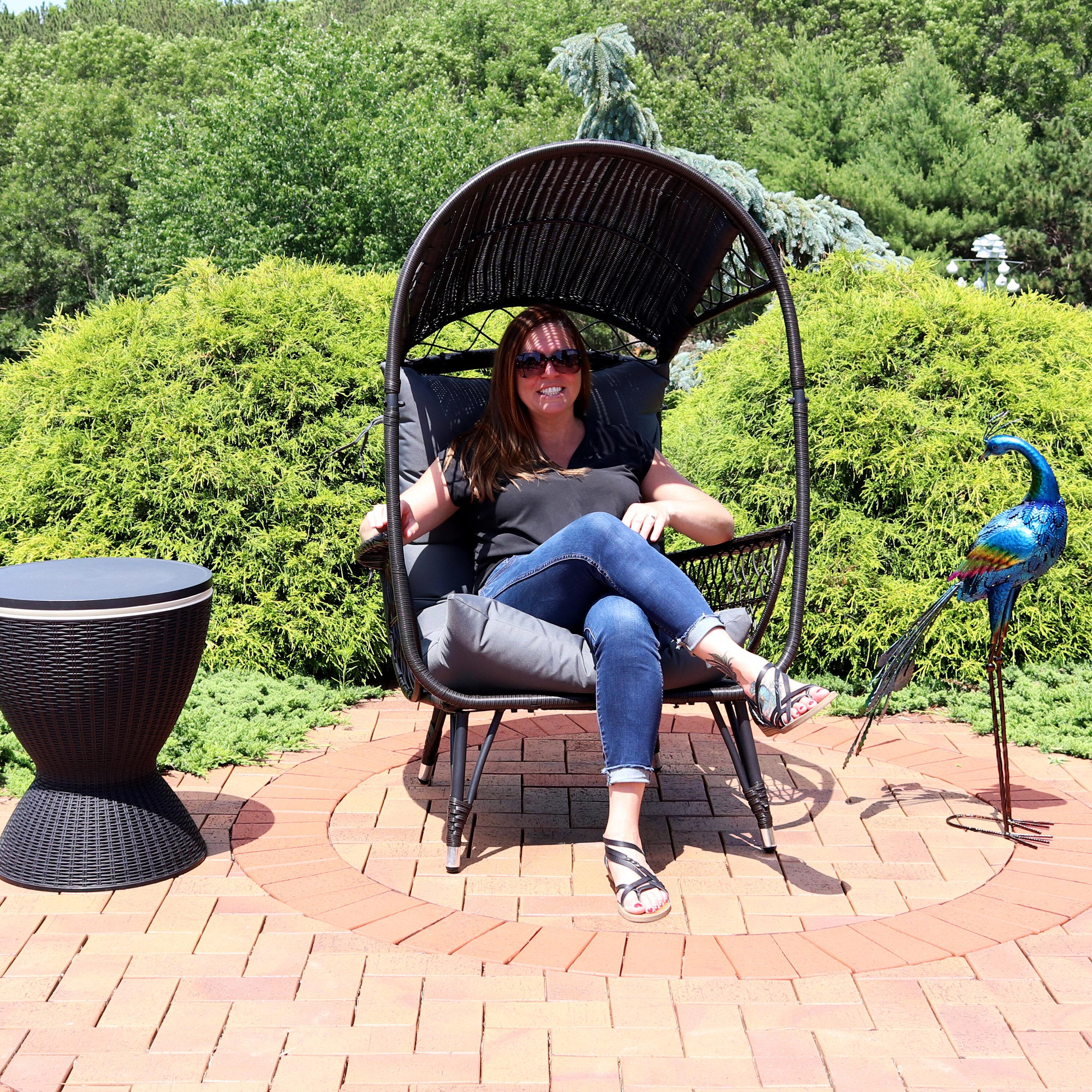 Sunnydaze Shaded Comfort Wicker Outdoor Egg Chair with Legs - 56.5" H - Gray