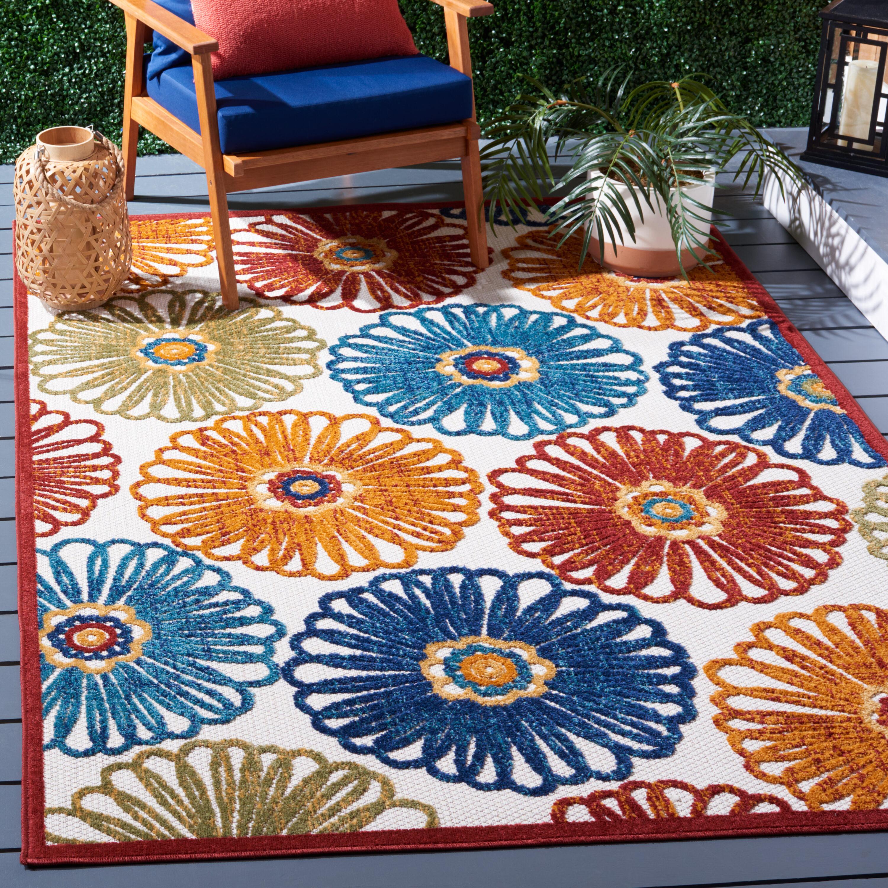 Cabana Floral Creme and Red 2' x 4' Synthetic Area Rug