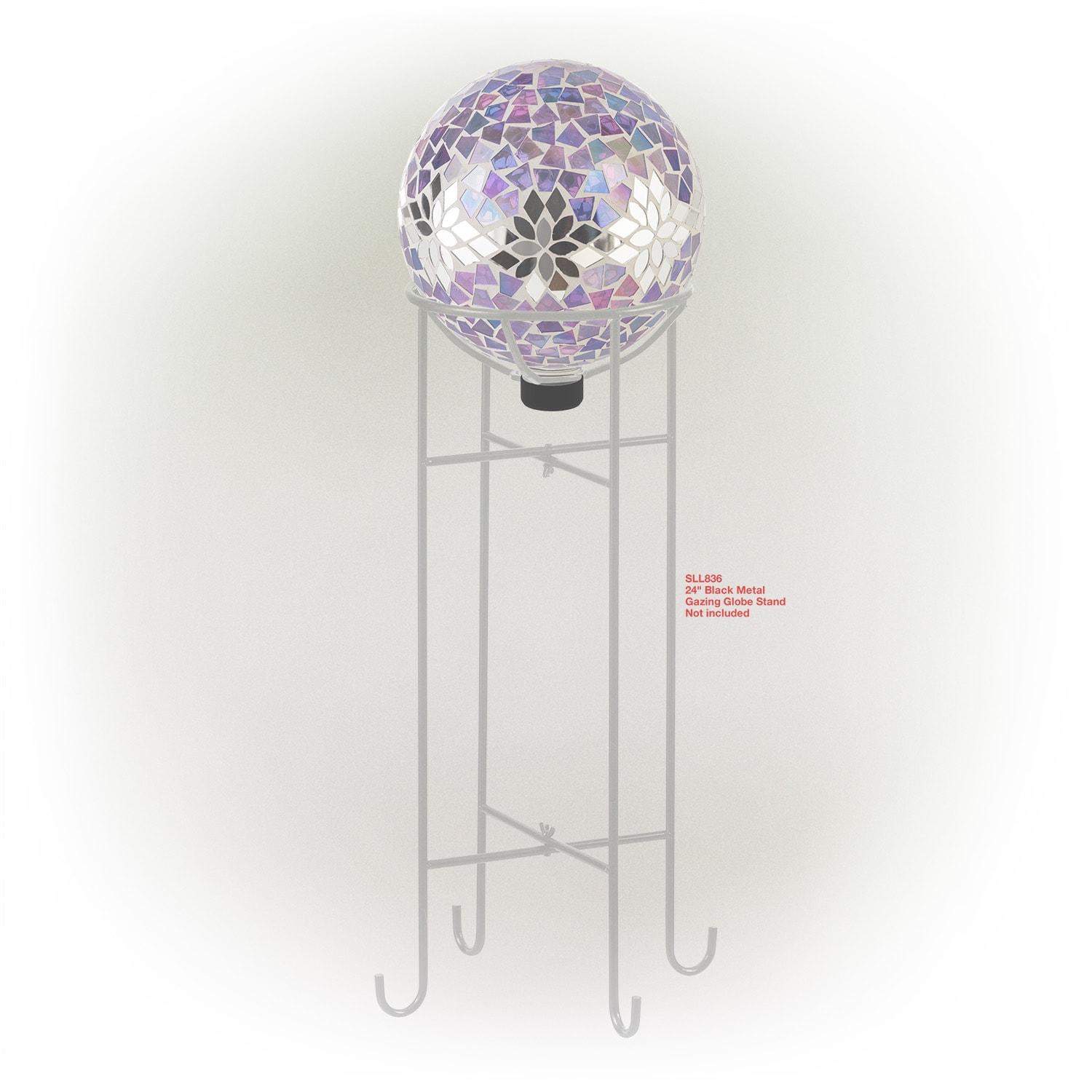 Alpine Corporation 10" Glass Mosaic Floral Gazing Globe, Purple/Silver