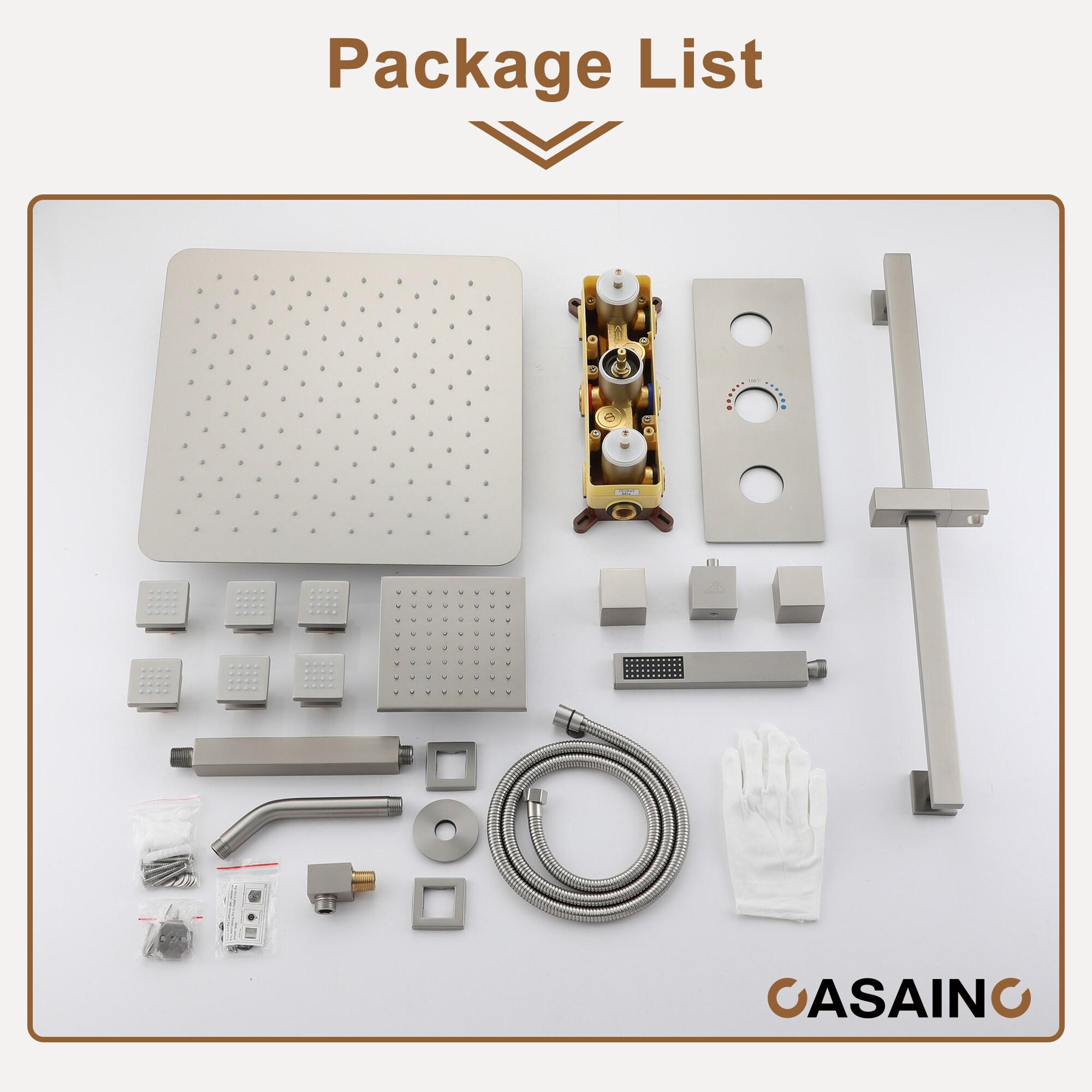 Rainfall Symphony 16inch Dual Shower Head Rainfall Thermostatic Shower System with 16-inch Slide Bar and Body spray