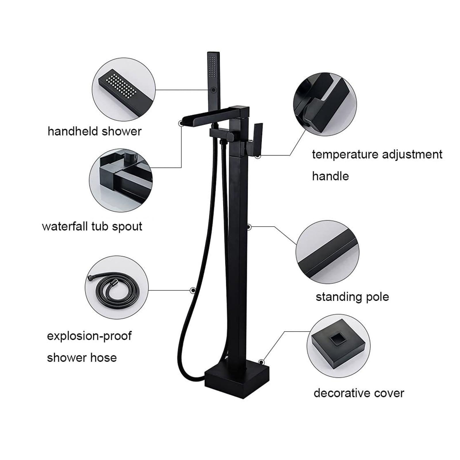 AlenArtWater Waterfall Tub Filler Freestanding Bathtub Faucet Floor Mount Brass Single Handle Bathroom Faucets with Hand Shower 94-LJQKCZ