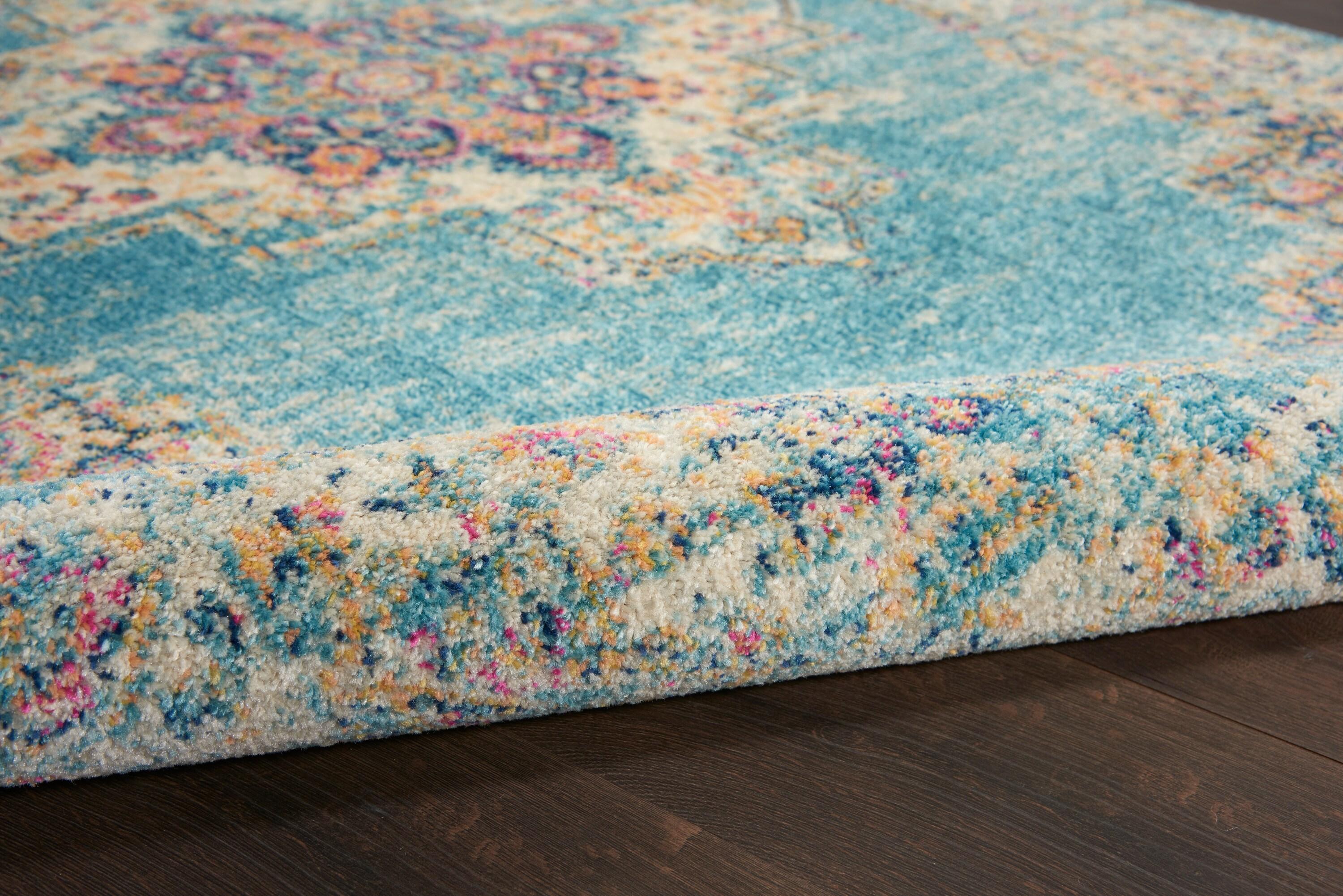 Nourison Passion Medallion Bohemian Indoor Rug Light Blue 2'2" x 10'