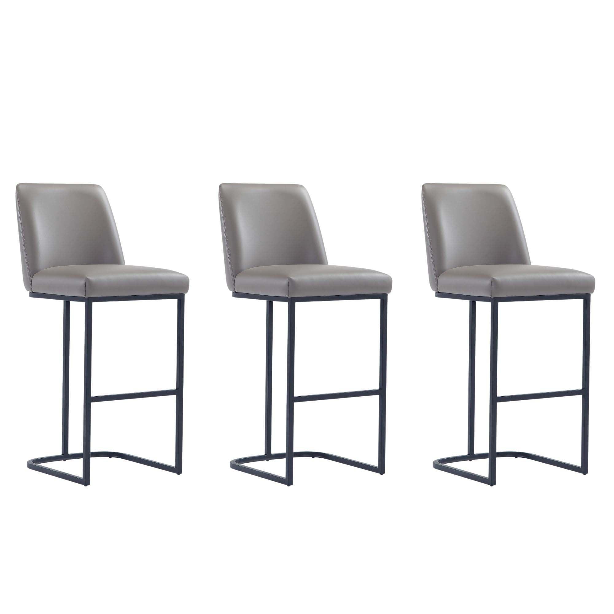 Manhattan Comfort Set of 3 Serena Barstools Gray: Leatherette Upholstery, Metal Base, Footrest