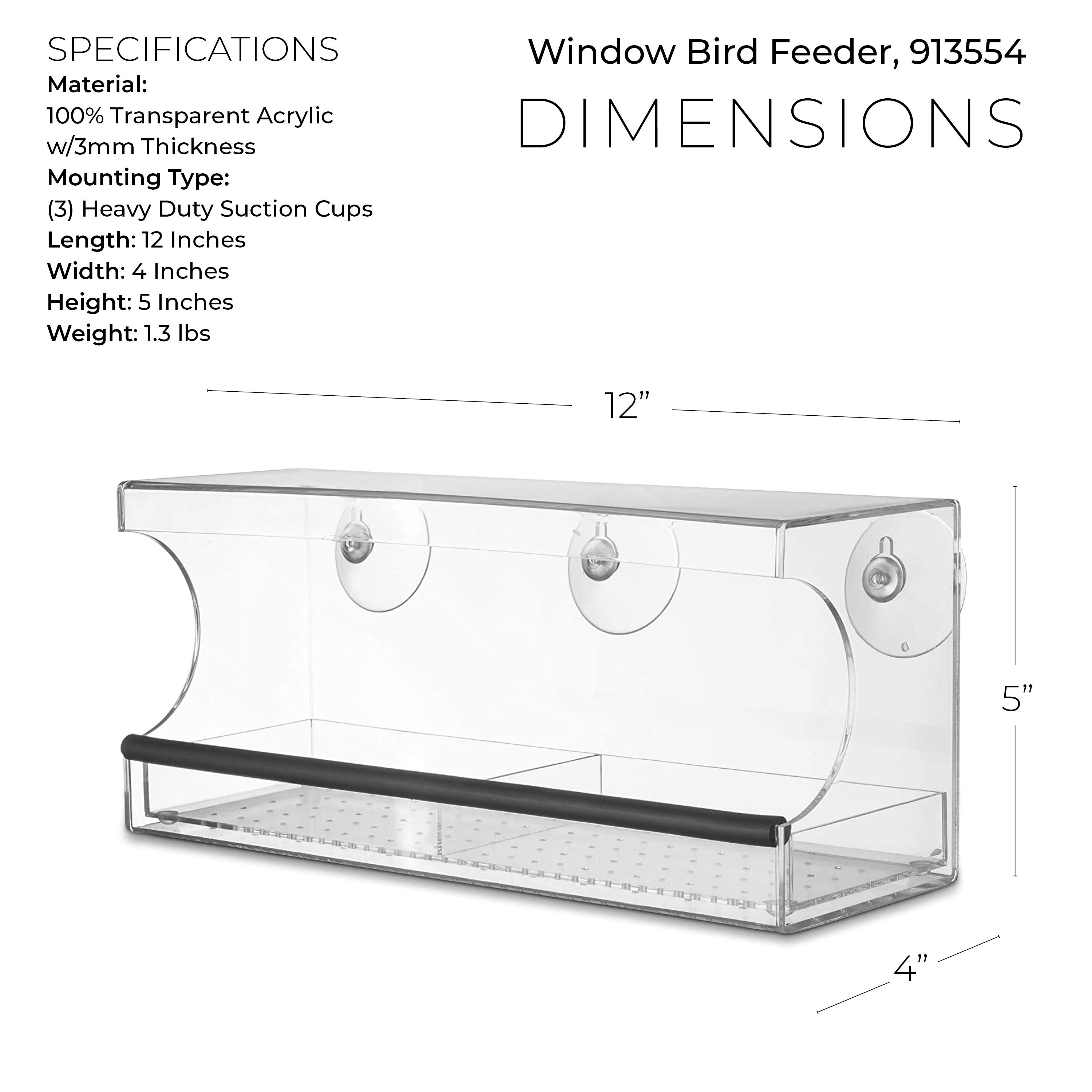 Clear Acrylic Window-Mounted Bird Feeder with Removable Seed Tray