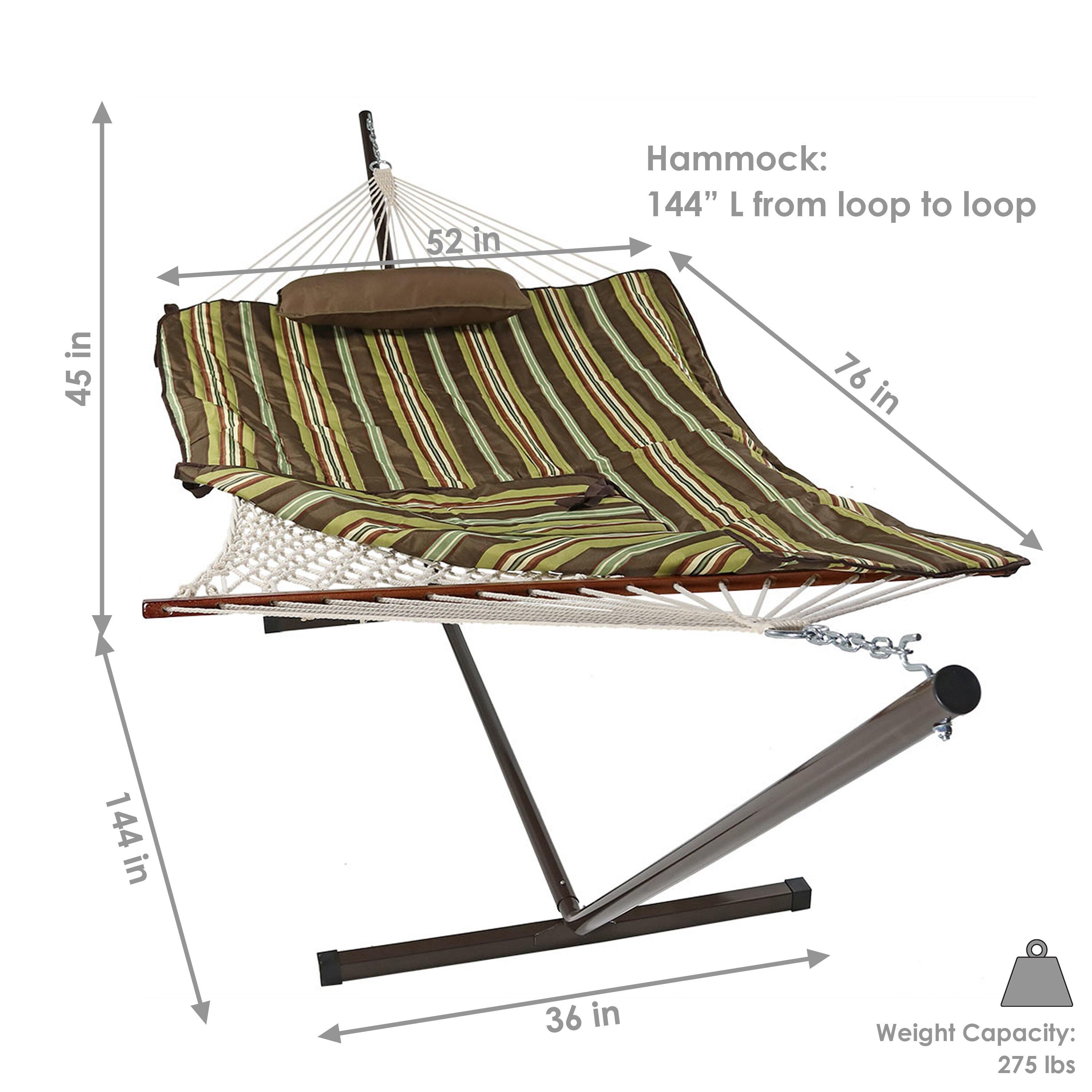 Desert Stripe Cotton Rope Hammock with Steel Stand, Pad, and Pillow