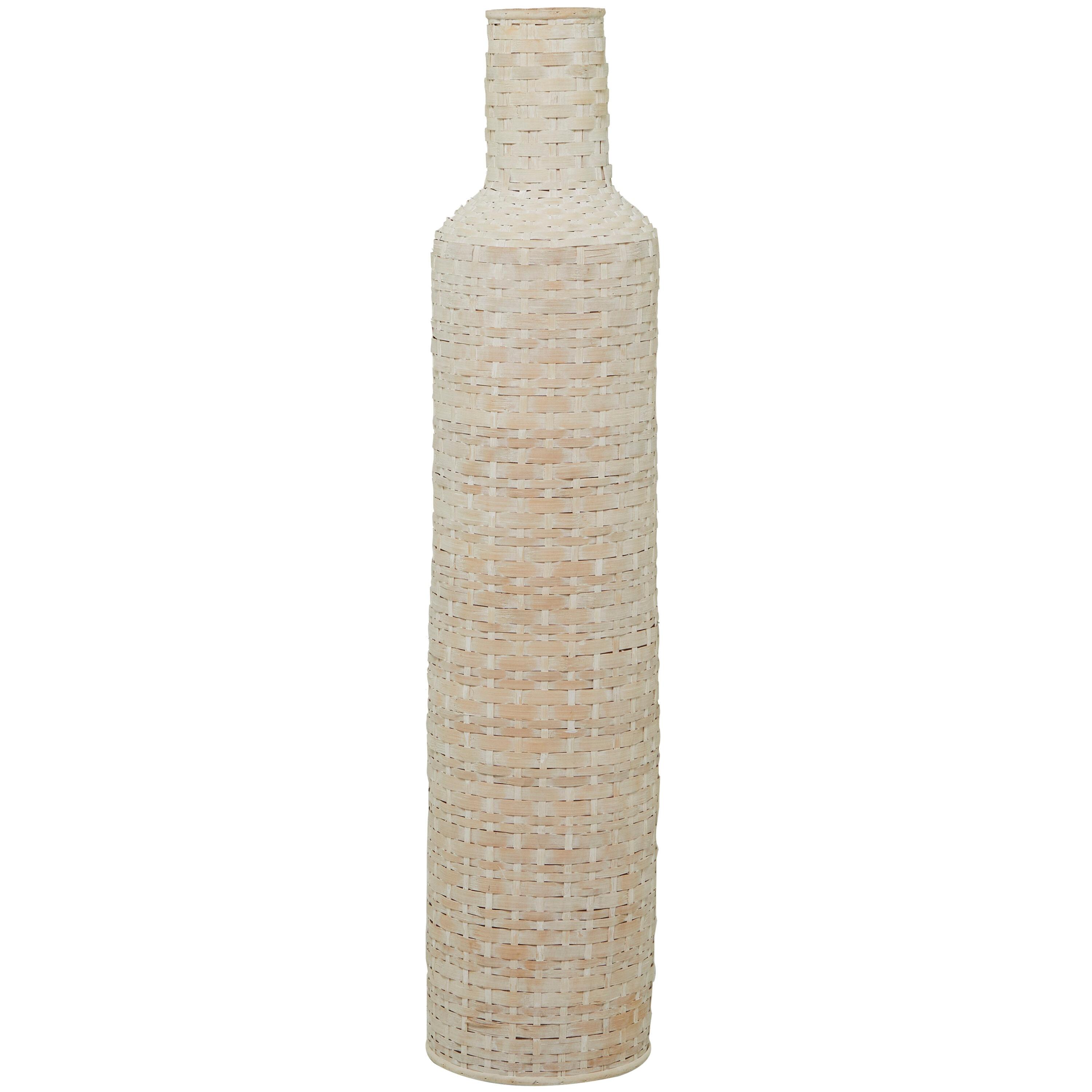 Studio 350 Intricately Woven Tall Bamboo Wood Floor Vase  - White or Brown White - 9"W, 39"H