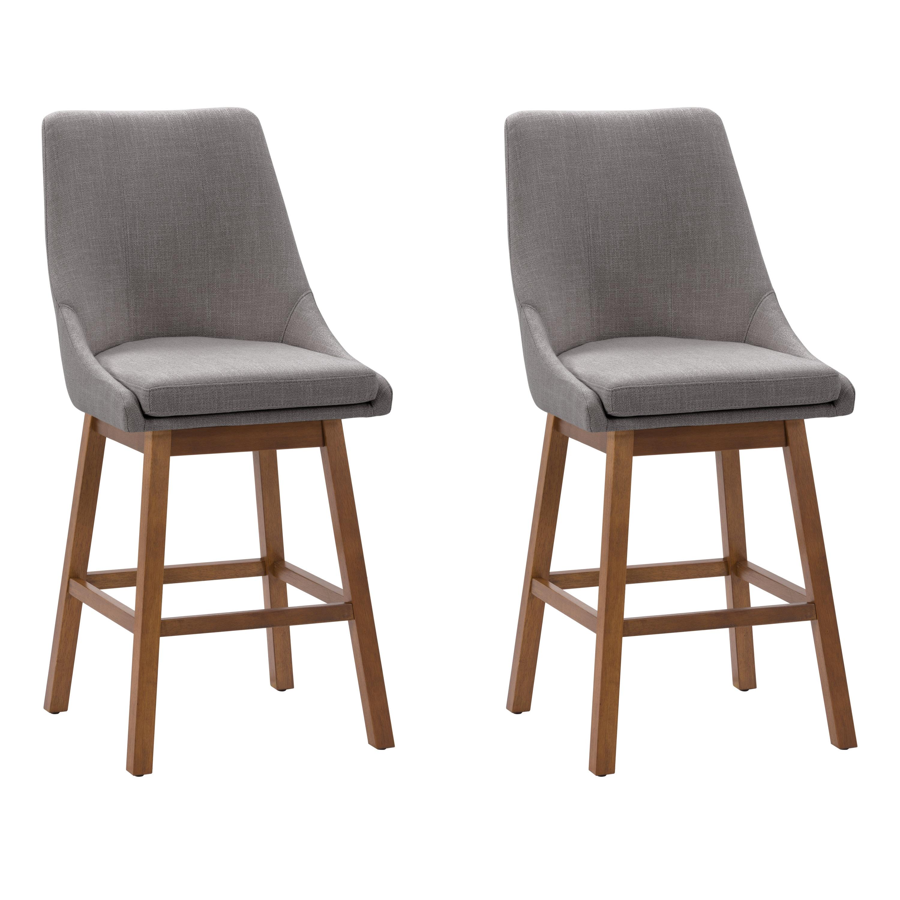 Set of 2 Boston Formed Back Fabric Barstools Light Gray - CorLiving: Upholstered, Counter Height, Rubberwood Legs