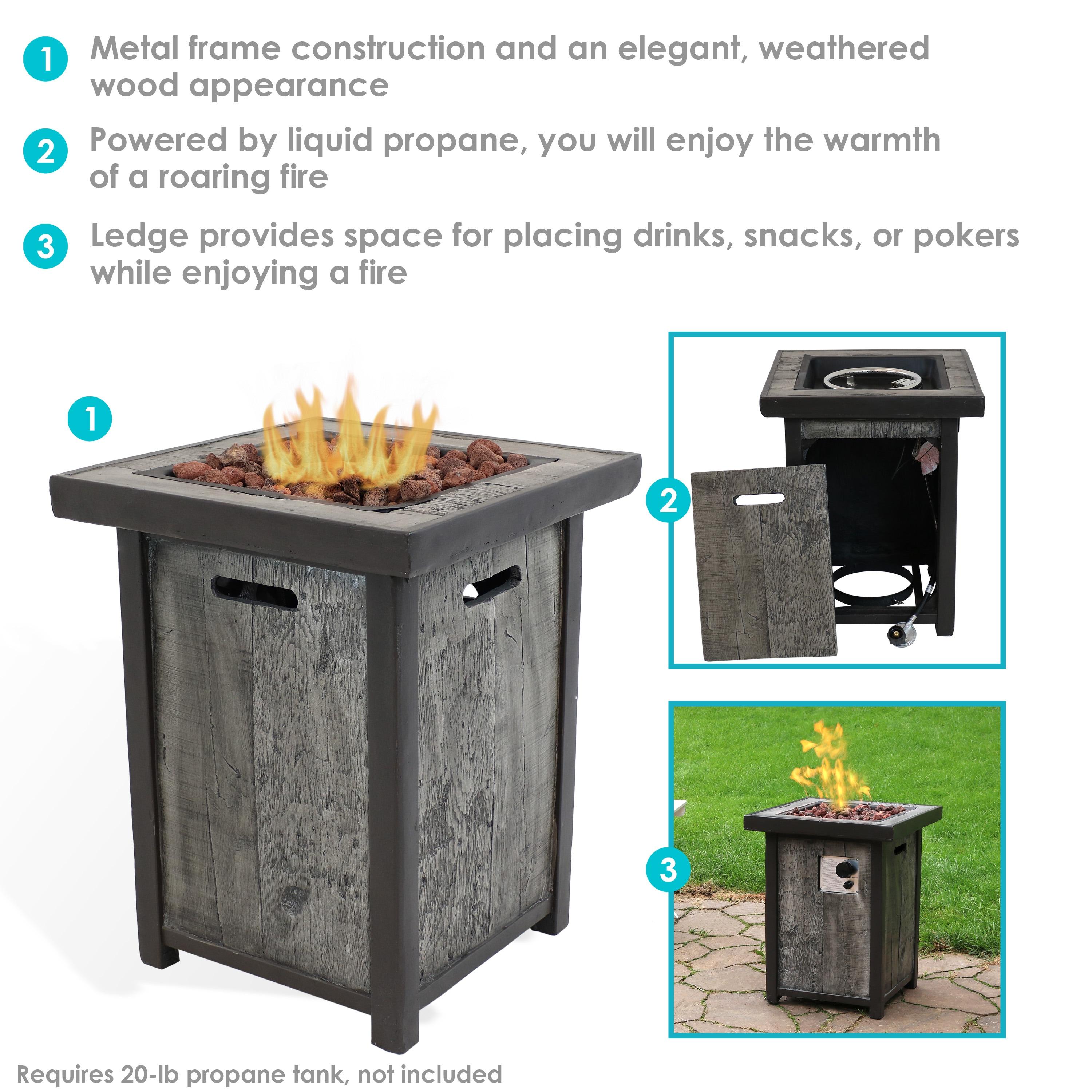 Sunnydaze Outdoor Smokeless Cast Stone Propane Gas Fire Pit Table with Weathered Wood Look - 24" Square x 25" H