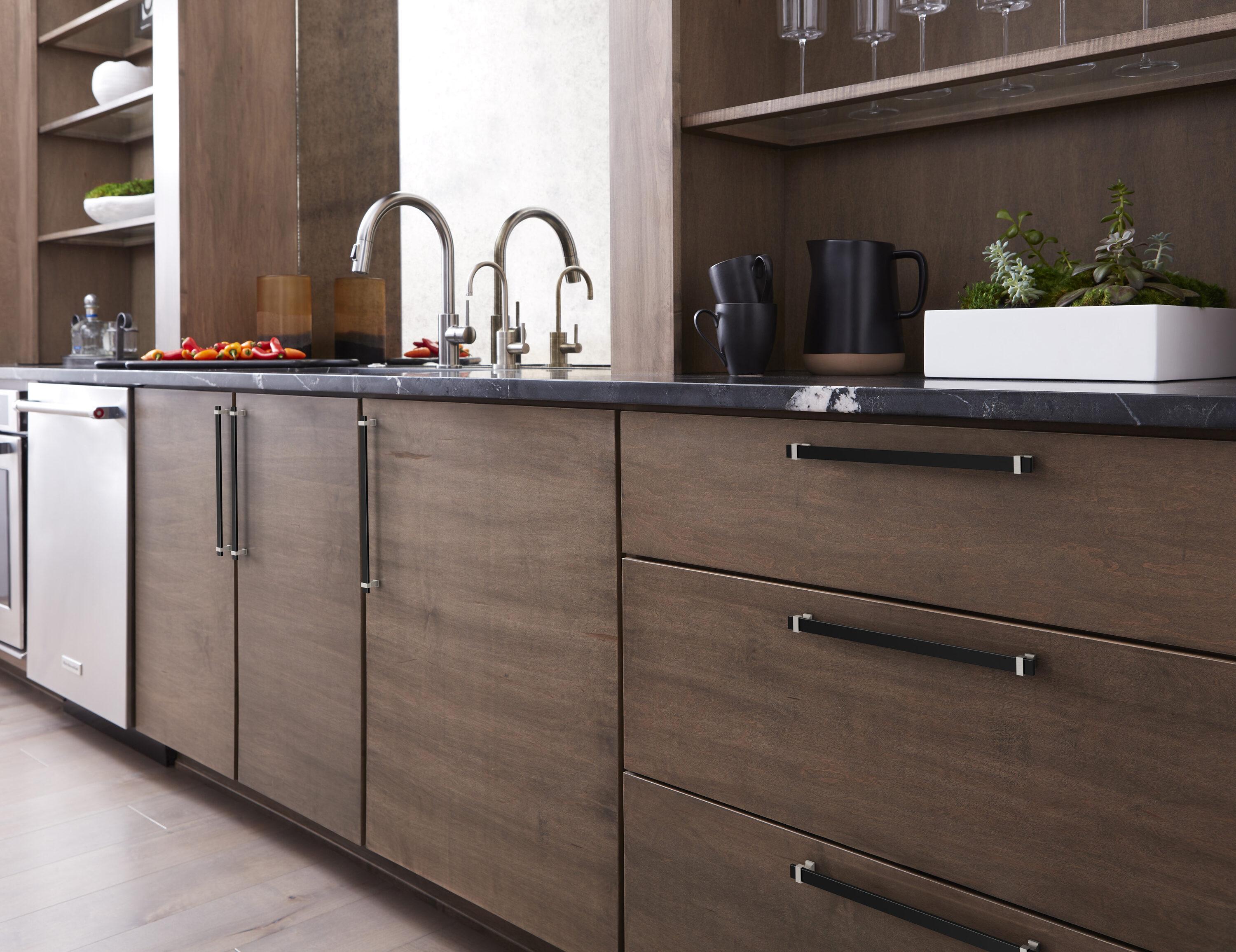 Amerock Overton 12-5/8 inch (320mm) Center-to-Center Brushed Matte Black/Satin Nickel Cabinet Pull