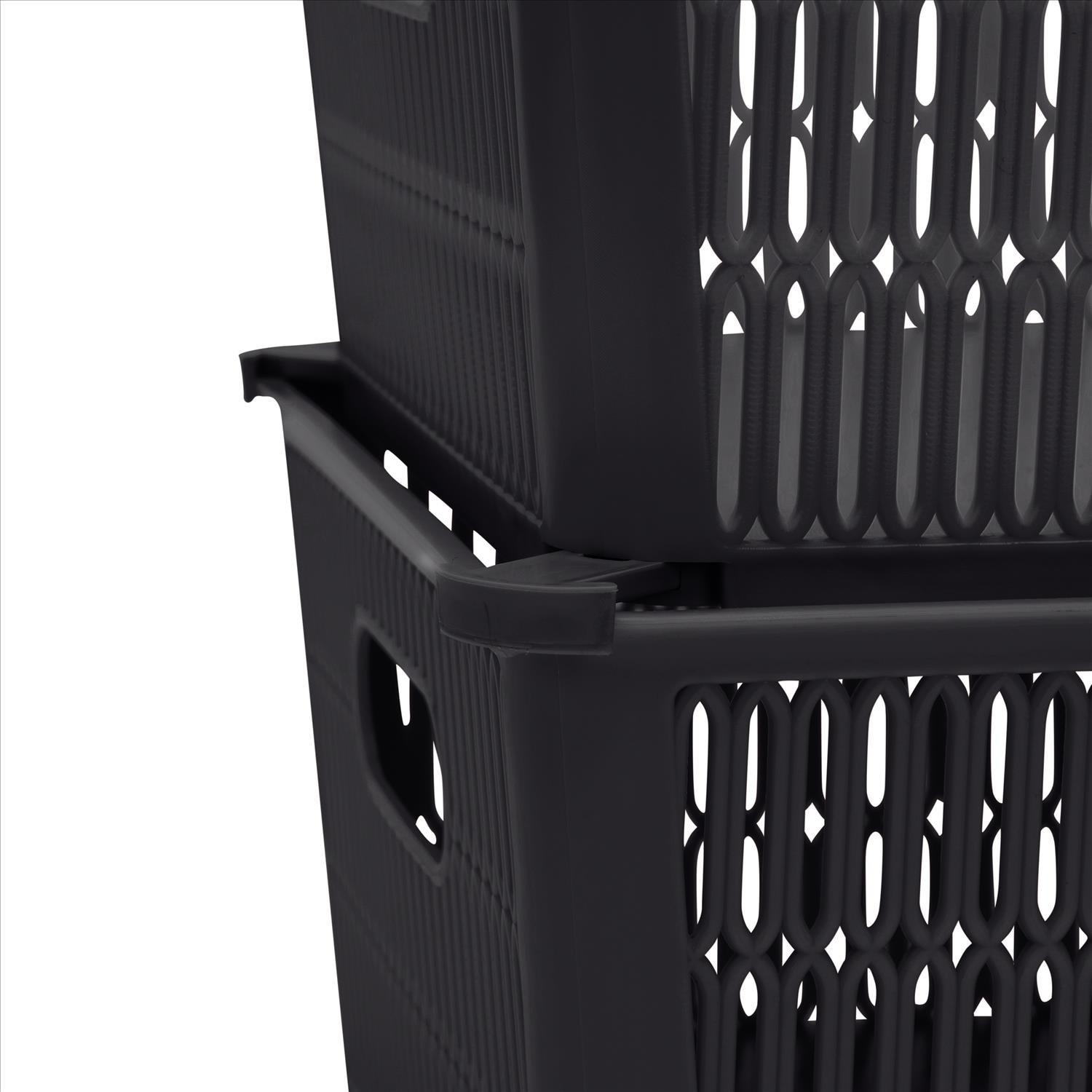 Simplify Slide 2 Stack It 2 Pack Plastic Storage Tote Baskets in Black