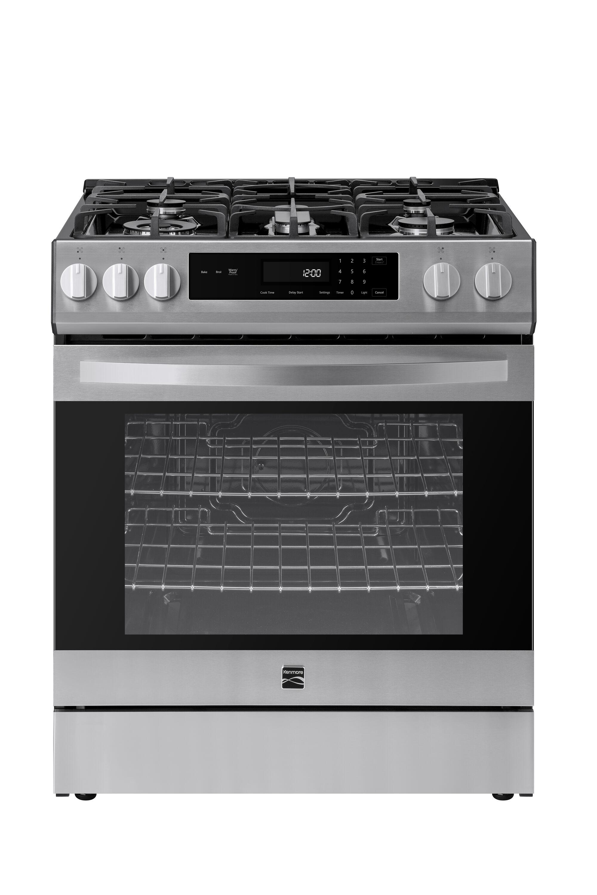 Kenmore 5.6 cu. ft. Front-Control Gas Range with 5 Burners and Hidden Bake Stainless Steel