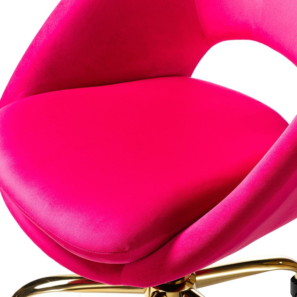 Velvet Swivel Rolling Home Office Chair Adjustable Desk Chair Fuchsia