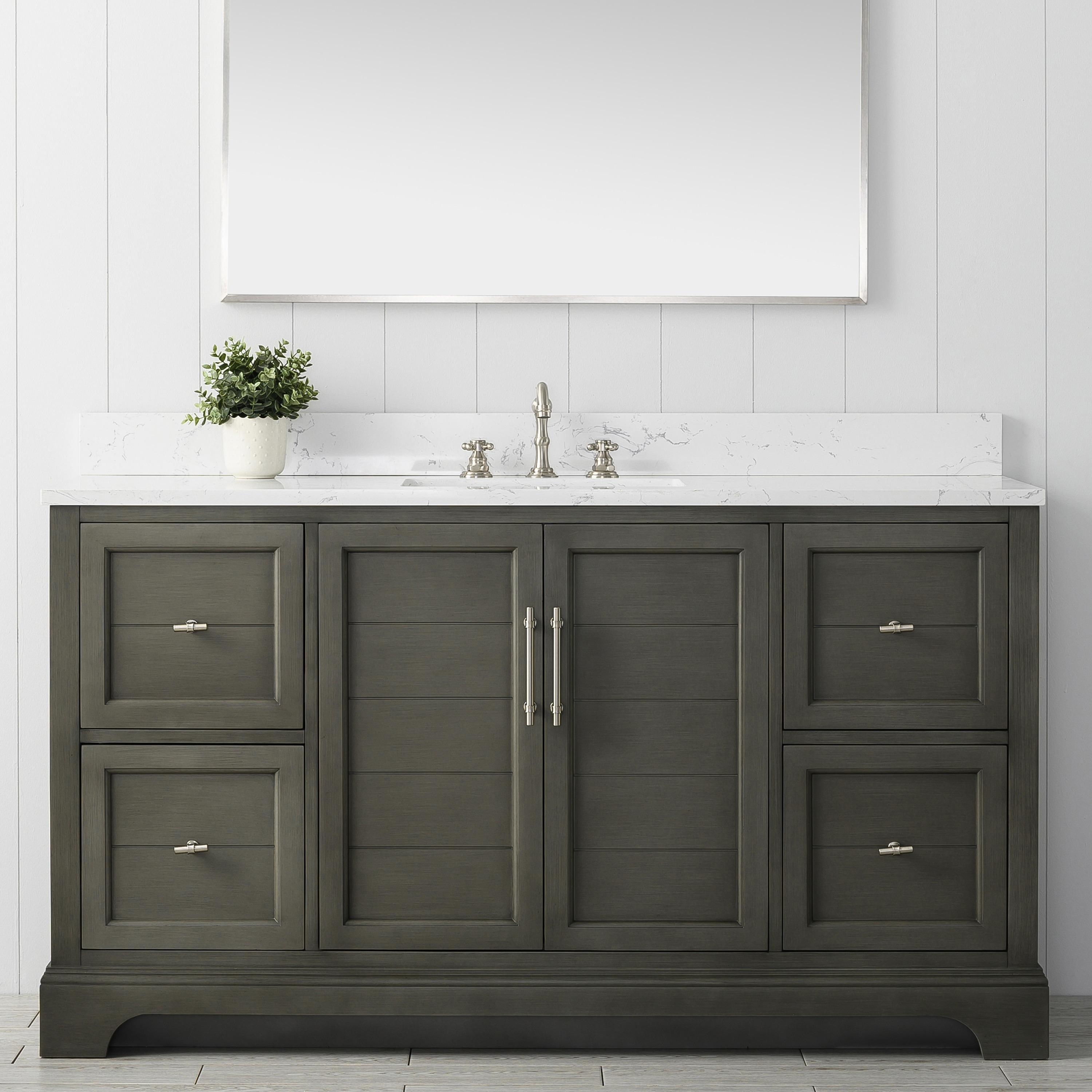 Vanity Art 60 x 22 x 34 in. Double Sink Bathroom Vanity with Quartz Top & Backsplash, Silver Grey