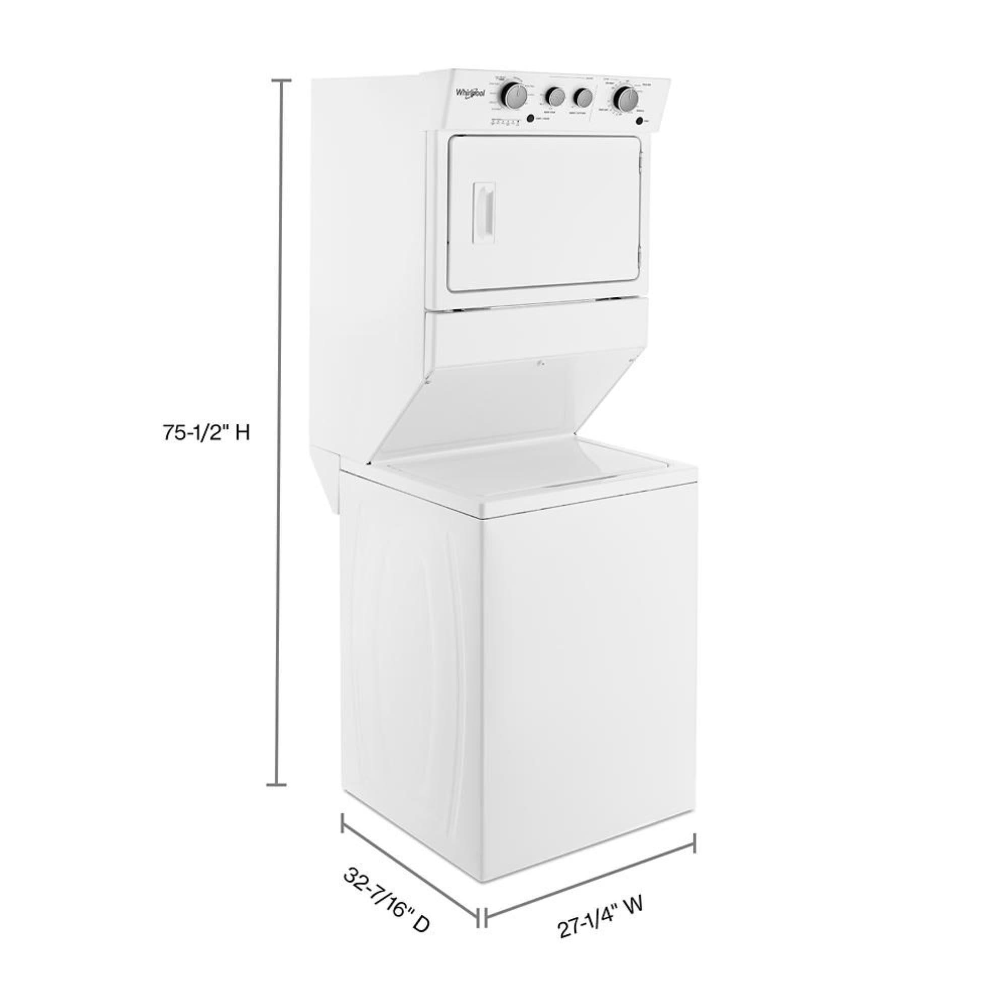 Whirlpool® WET4027HW -3.5 Cu. ft Electric Stacked Laundry Center 9 Wash cycles and Auto Dry™ - Depth: 28 3/8” - Height: 40 1/2” - Width: 29” - HE Soap Certified - Xpert System