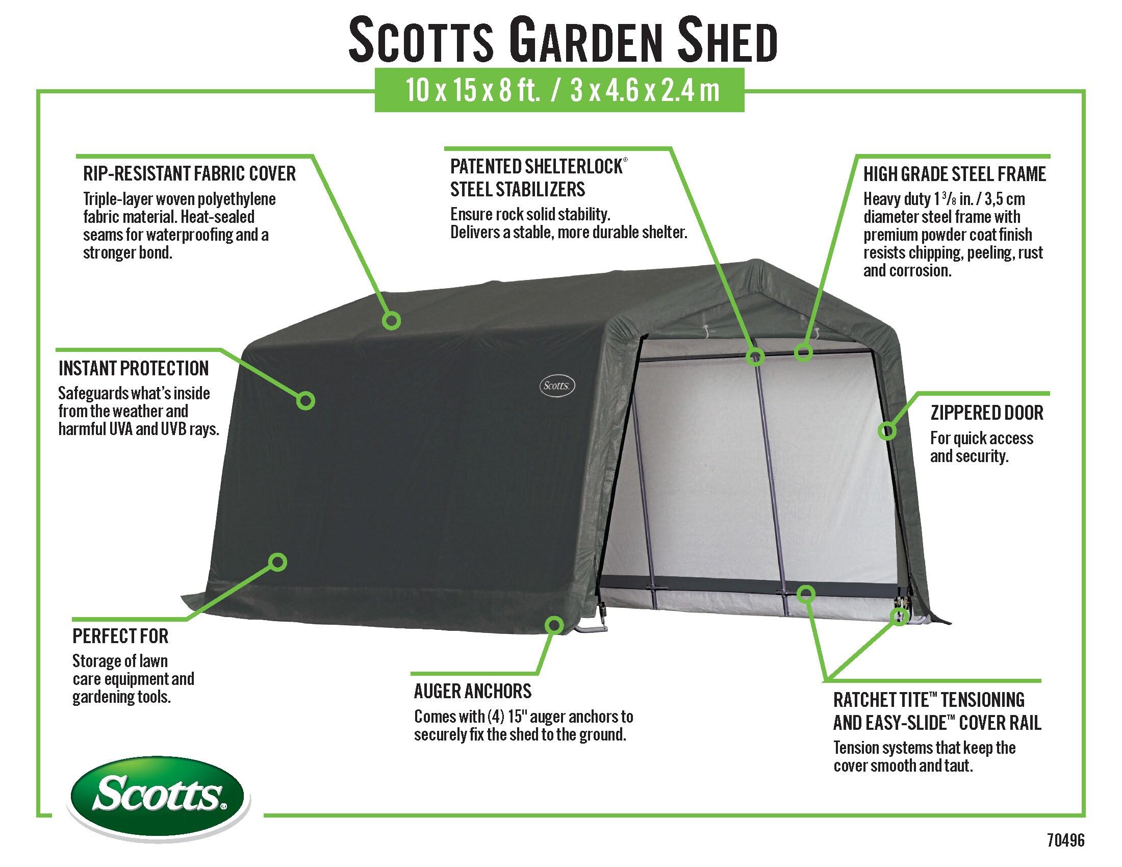 Scotts Storage Shed 10 x 15 x 8 Green Peak
