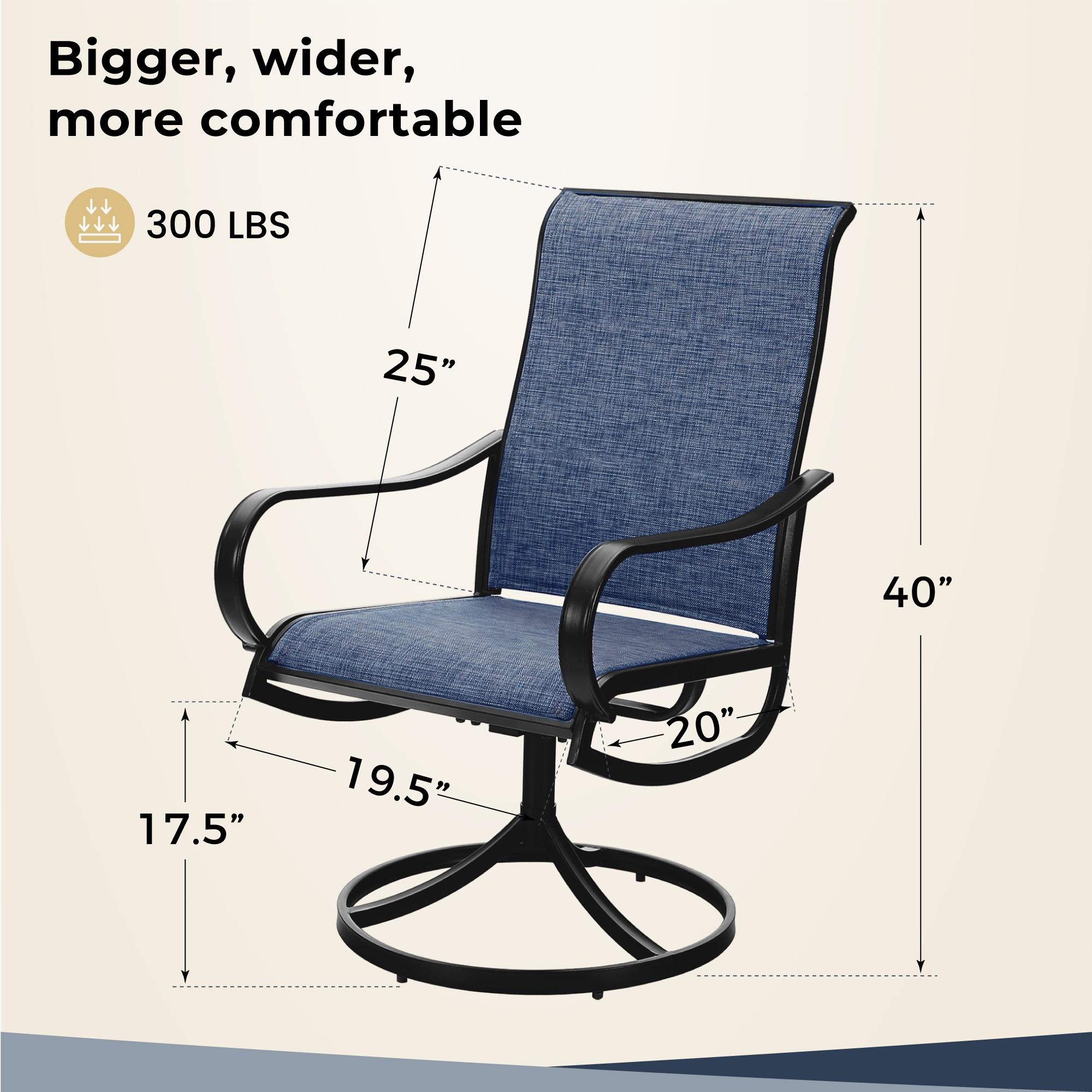 QSHIMY Patio Dining Chair Set of 2 Outdoor Swivel Dining Chairs High Back Armchairs,All Weather Outdoor Chair with Textilene Mesh Fabric & Black Metal Frame for Outdoor Lawn Garden Poolside (Blue)