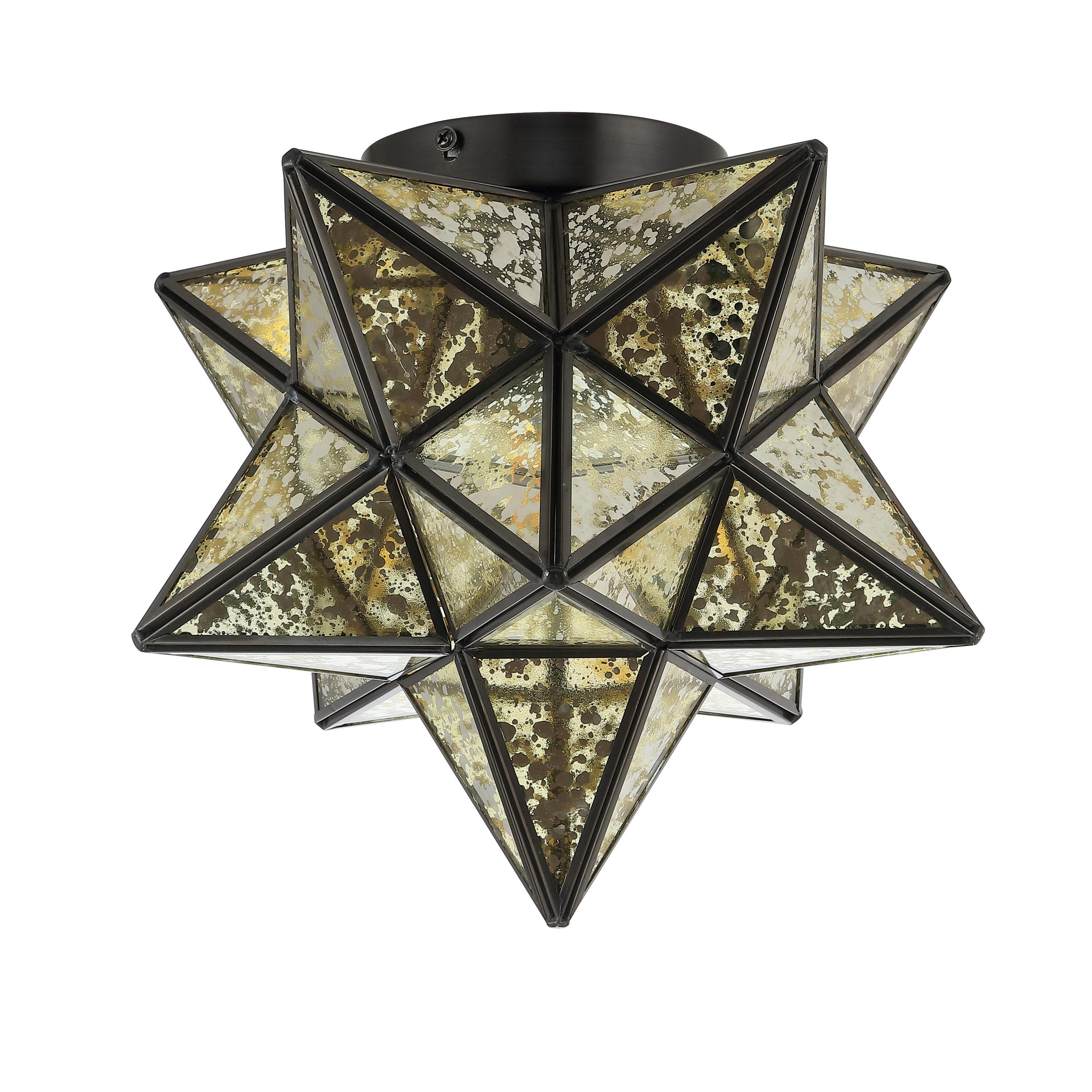 Stella 12" Moravian Star Metal/Mercury Glass LED Flush Mount, Oil Rubbed Bronze