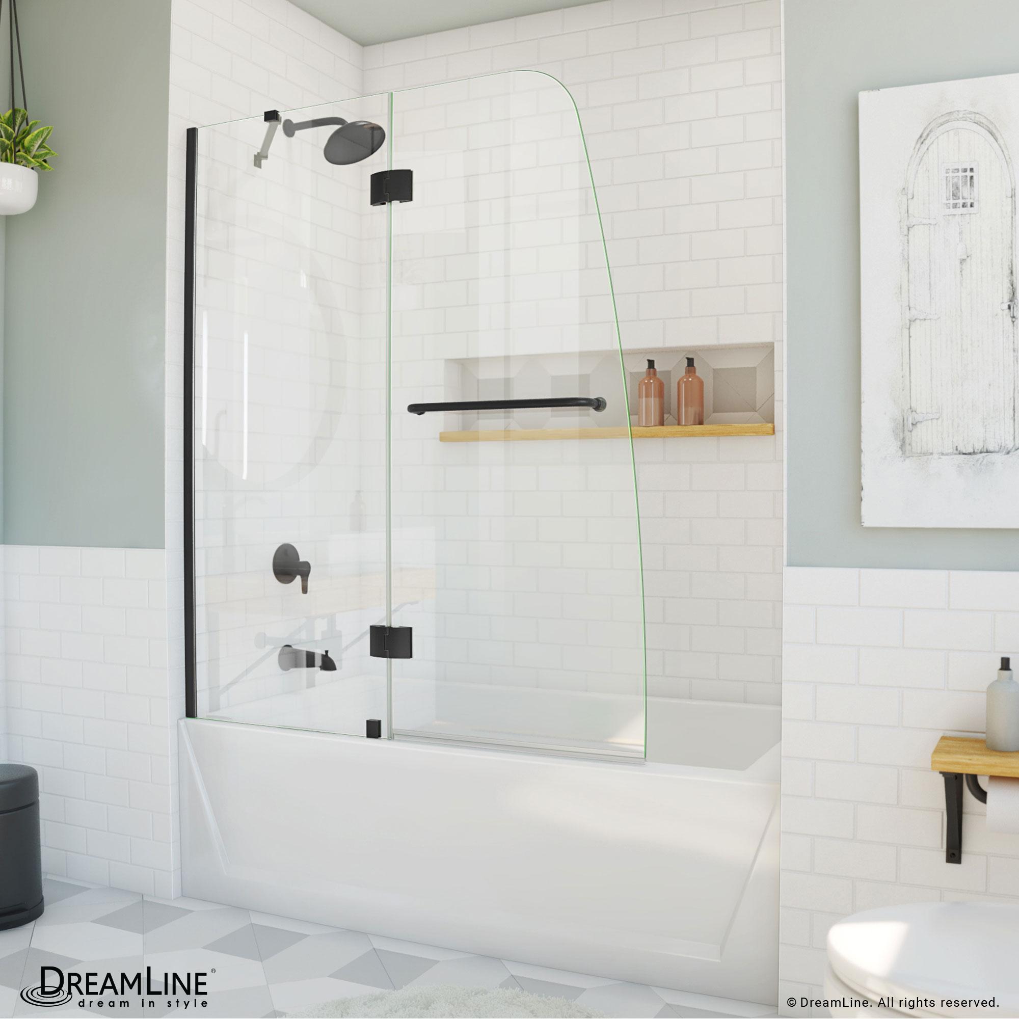 DreamLine Aqua 48 in. W x 58 in. H Frameless Hinged Tub Door in Satin Black