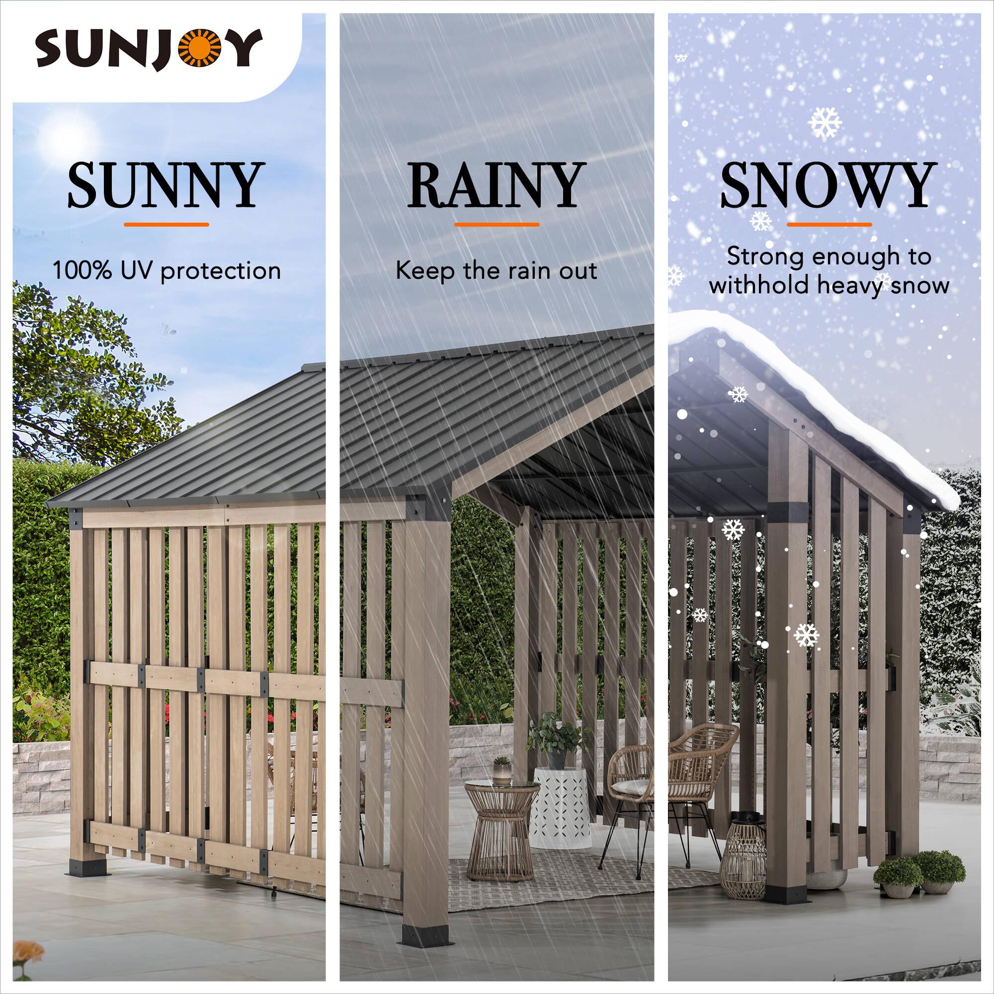 Sunjoy Hardtop Gazebo 11 x 11 ft. Outdoor Cedar Framed Wood Gazebo Privacy Screen Backyard Hot Tub Gazebo with with Ceiling Hook