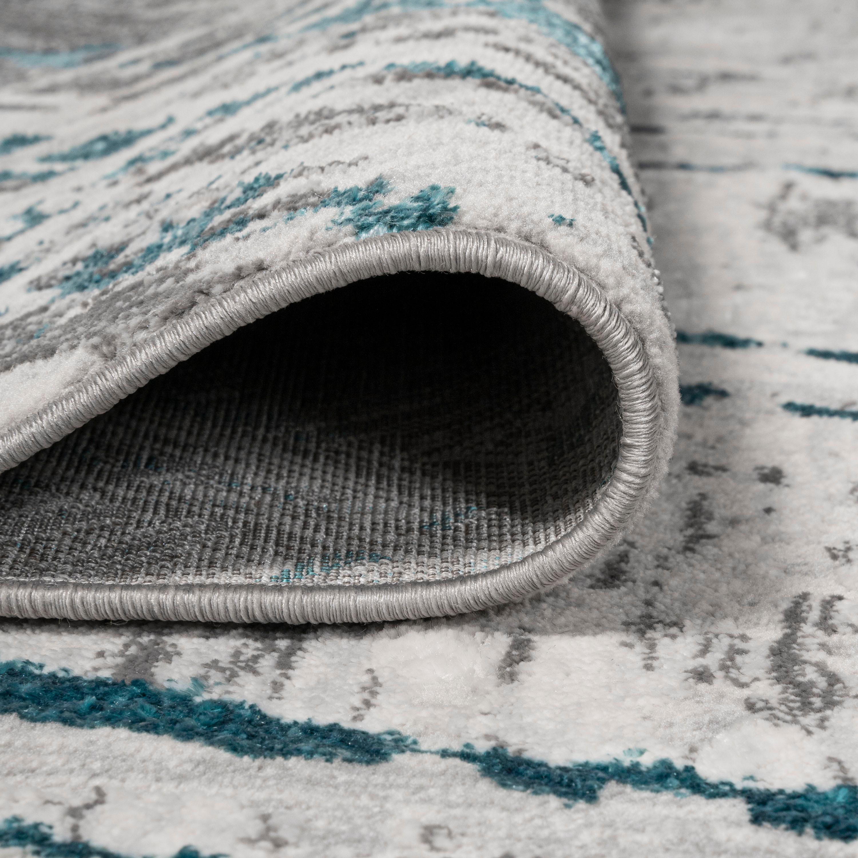 4'x6' Slant Modern Abstract Area Rug, Gray/Turquoise - JONATHAN Y