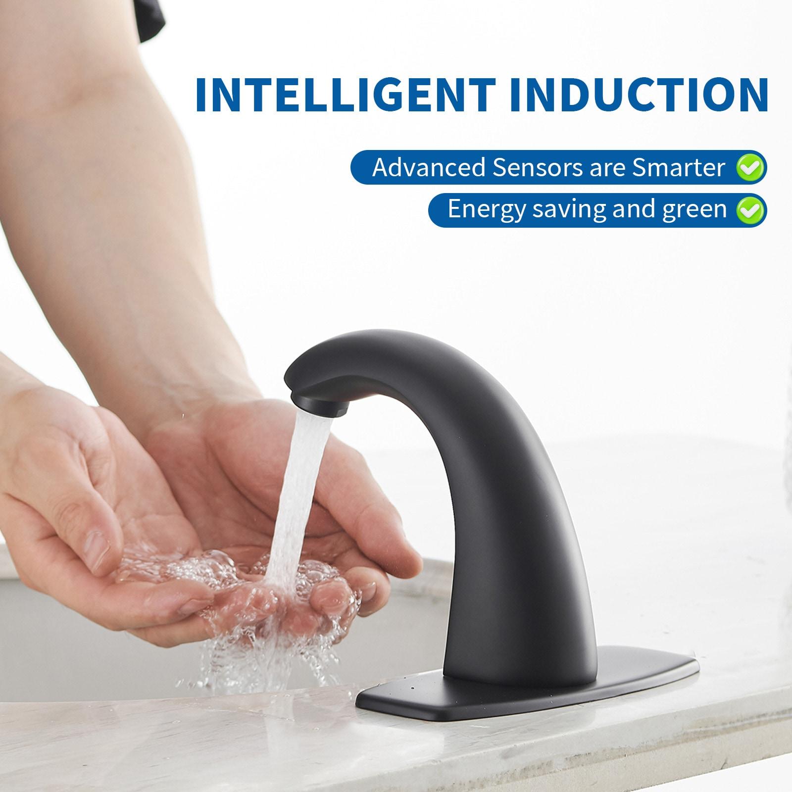 BWE DC Powered Commercial Touchless Single Hole Bathroom Faucet With Deck Plate & Pop Up Drain