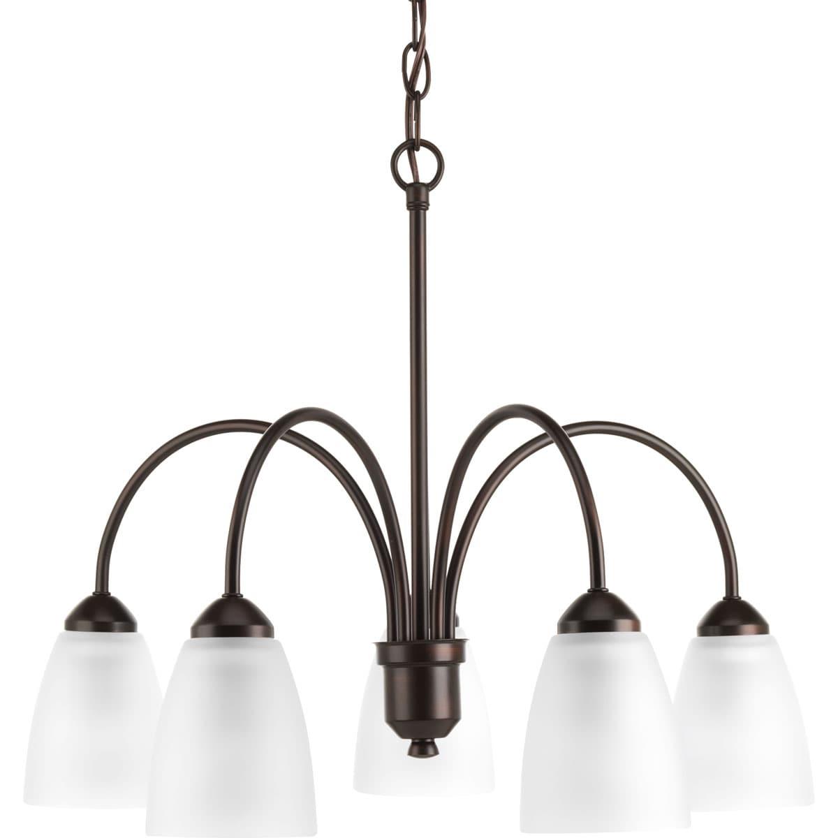 Progress Lighting Gather 5-Light Chandelier, Antique Bronze, Etched Glass Shades