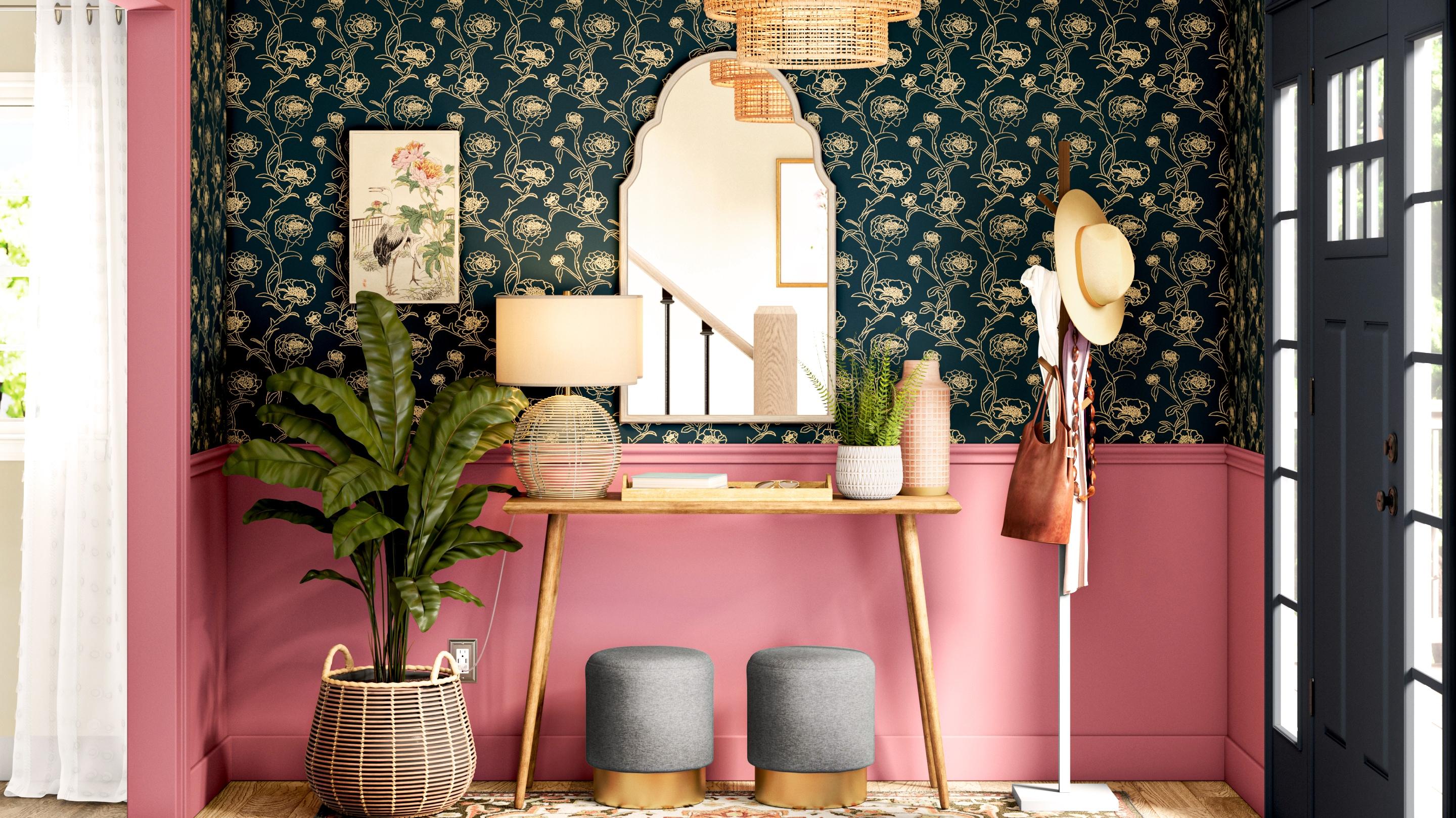 Tempaper & Co.® Peonies Removable Peel and Stick Wallpaper, Peacock Blue and Metallic Gold Floral, 28 sq. ft.: Vinyl Self-Adhesive