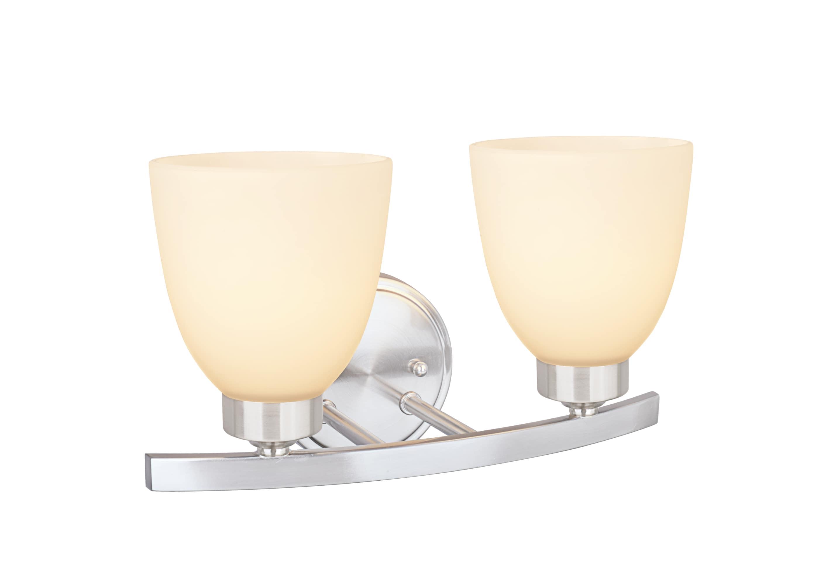 Satin Nickel Frosted Glass 2-Light Vanity Fixture