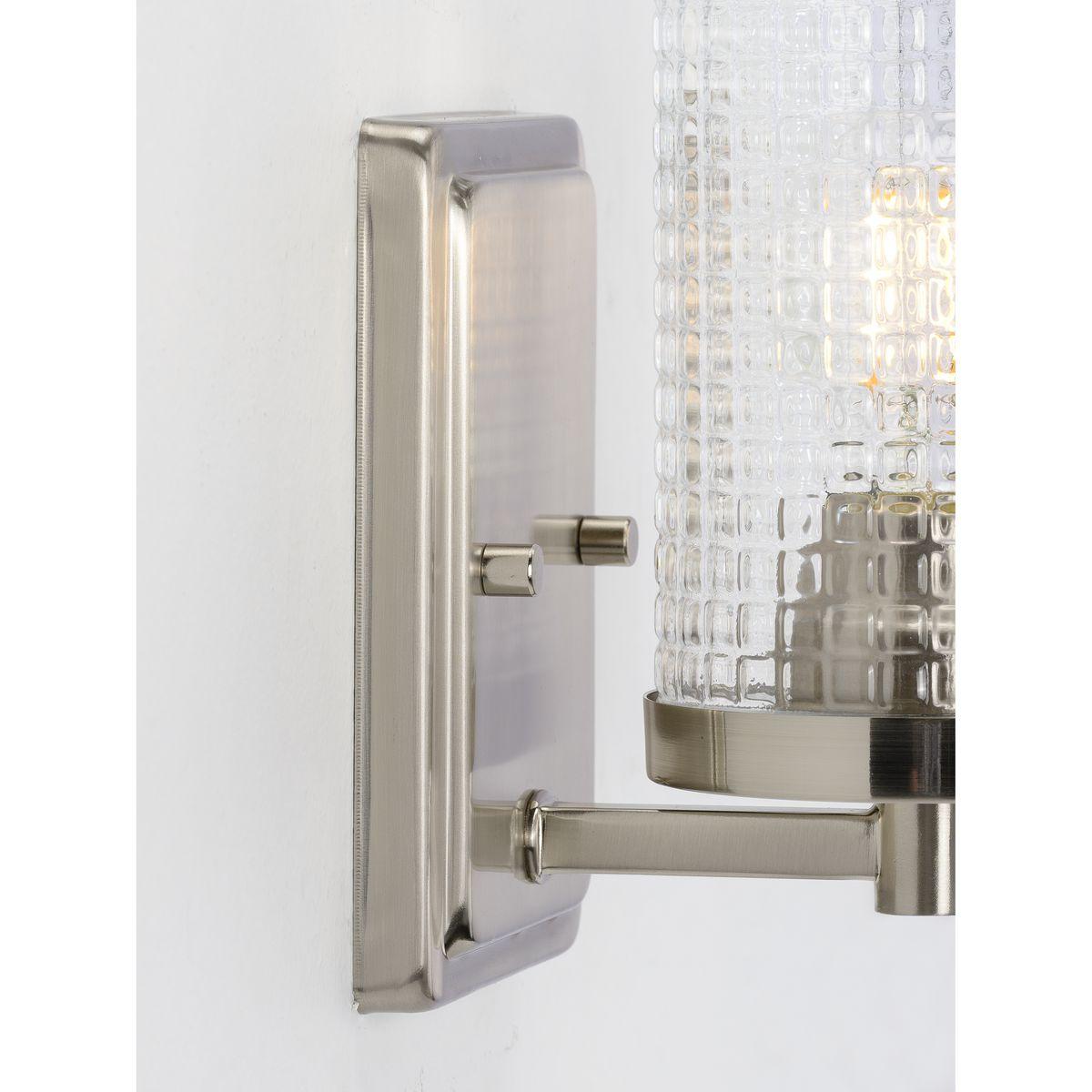 Fawcett Collection One-Light Brushed Nickel Clear Patterned Glass Transitional Bath Vanity Light