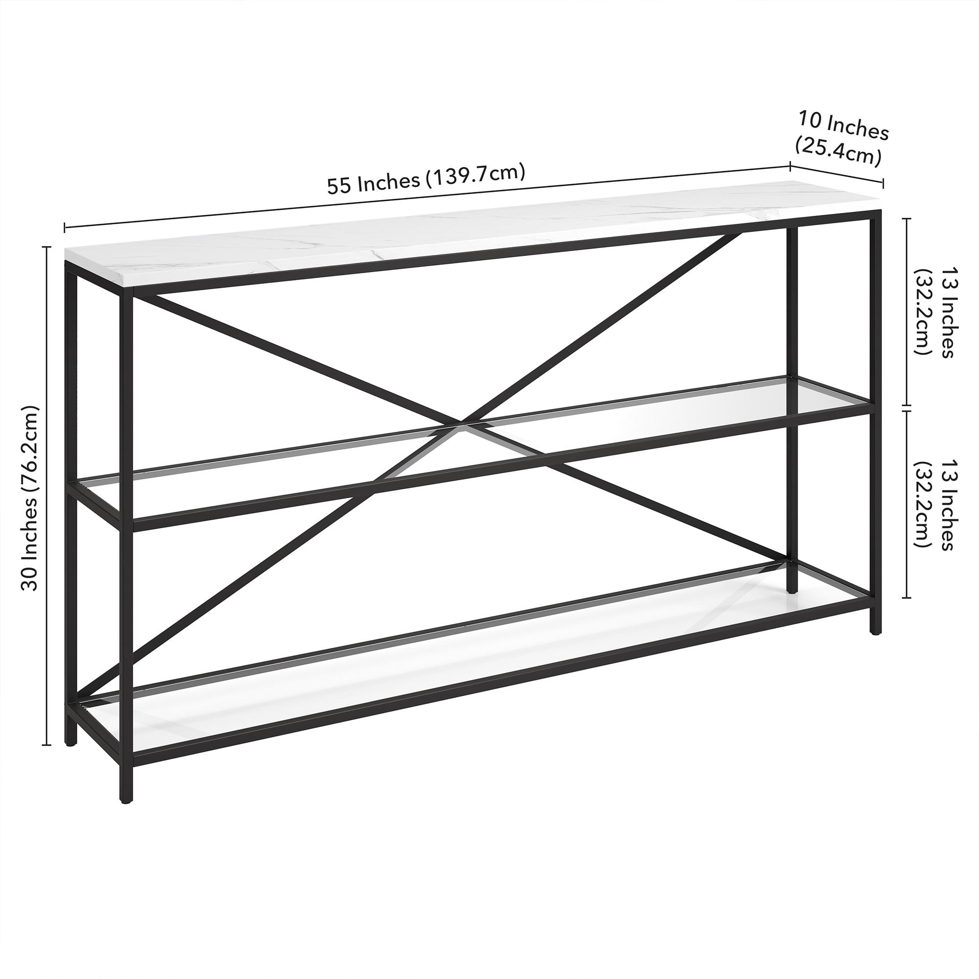 Evelyn&Zoe Fionn 55" Wide Rectangular Console Table with Faux Marble Top, Blackened Bronze