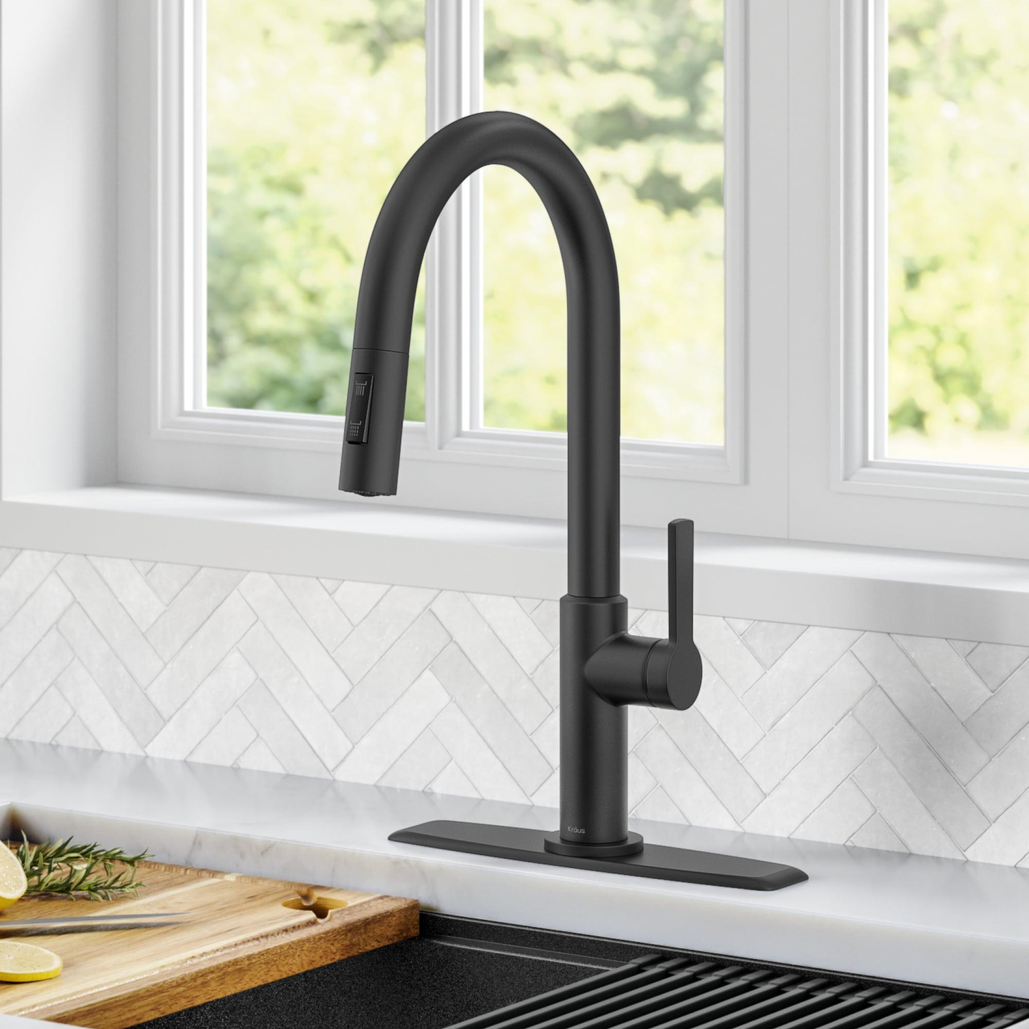 KRAUS Oletto Single Handle Pull Down Kitchen Faucet with QuickDock Top Mount Installation Assembly