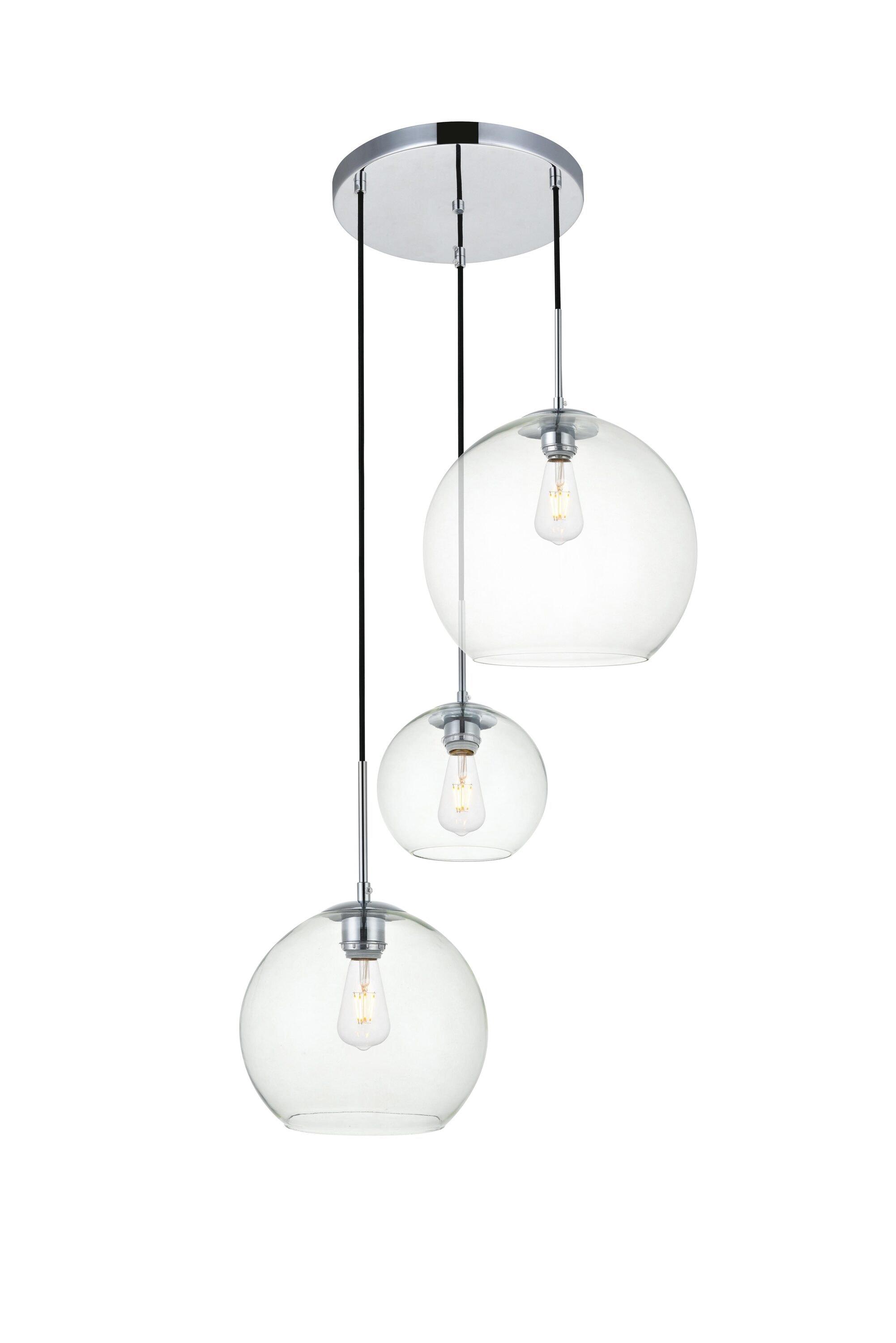 Elegant Lighting Baxter 3-Light Chrome Pendant Fixture with Clear Glass Globes