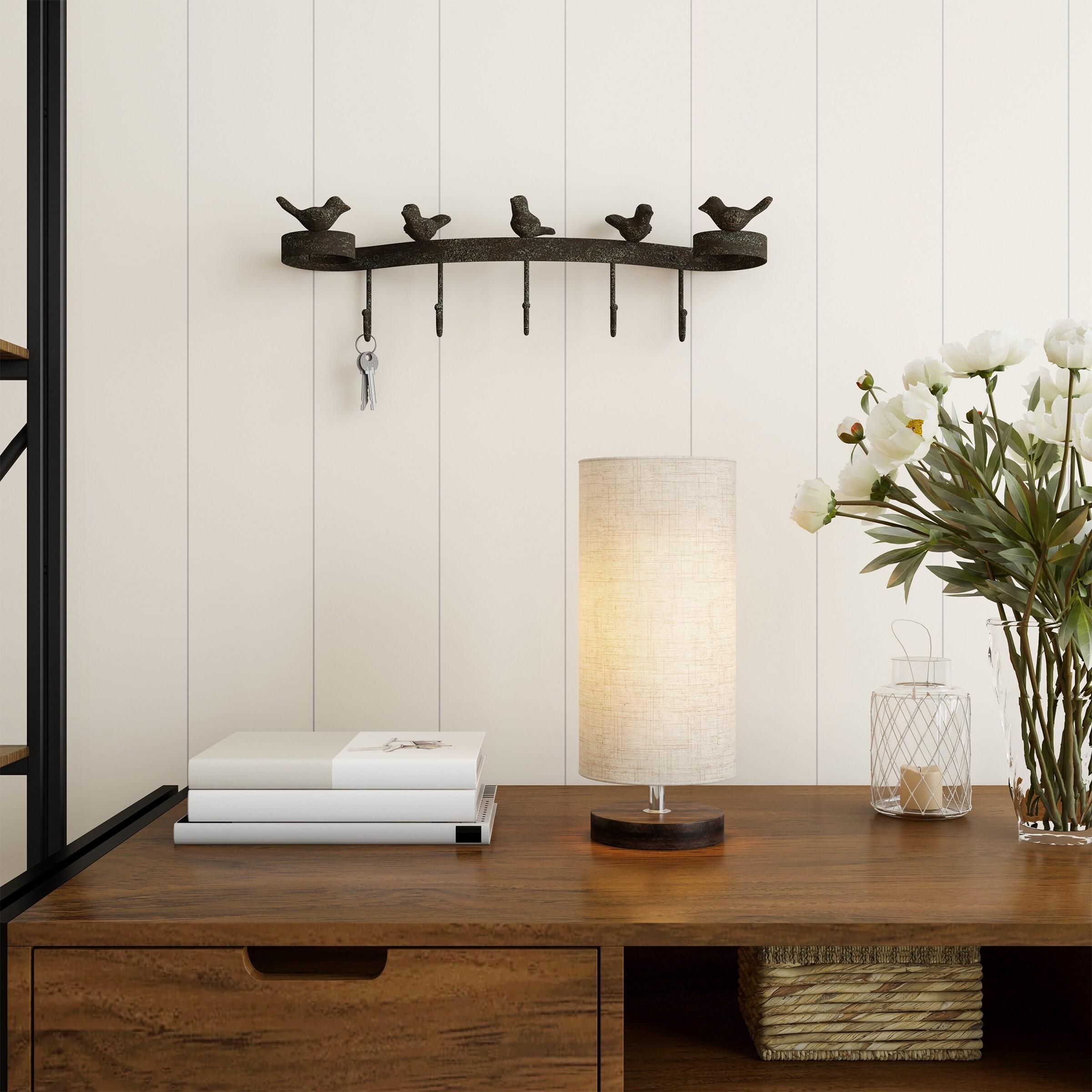 Hastings Home Cylinder Lamp Adjustable Height with Wooden Base and LED Bulb