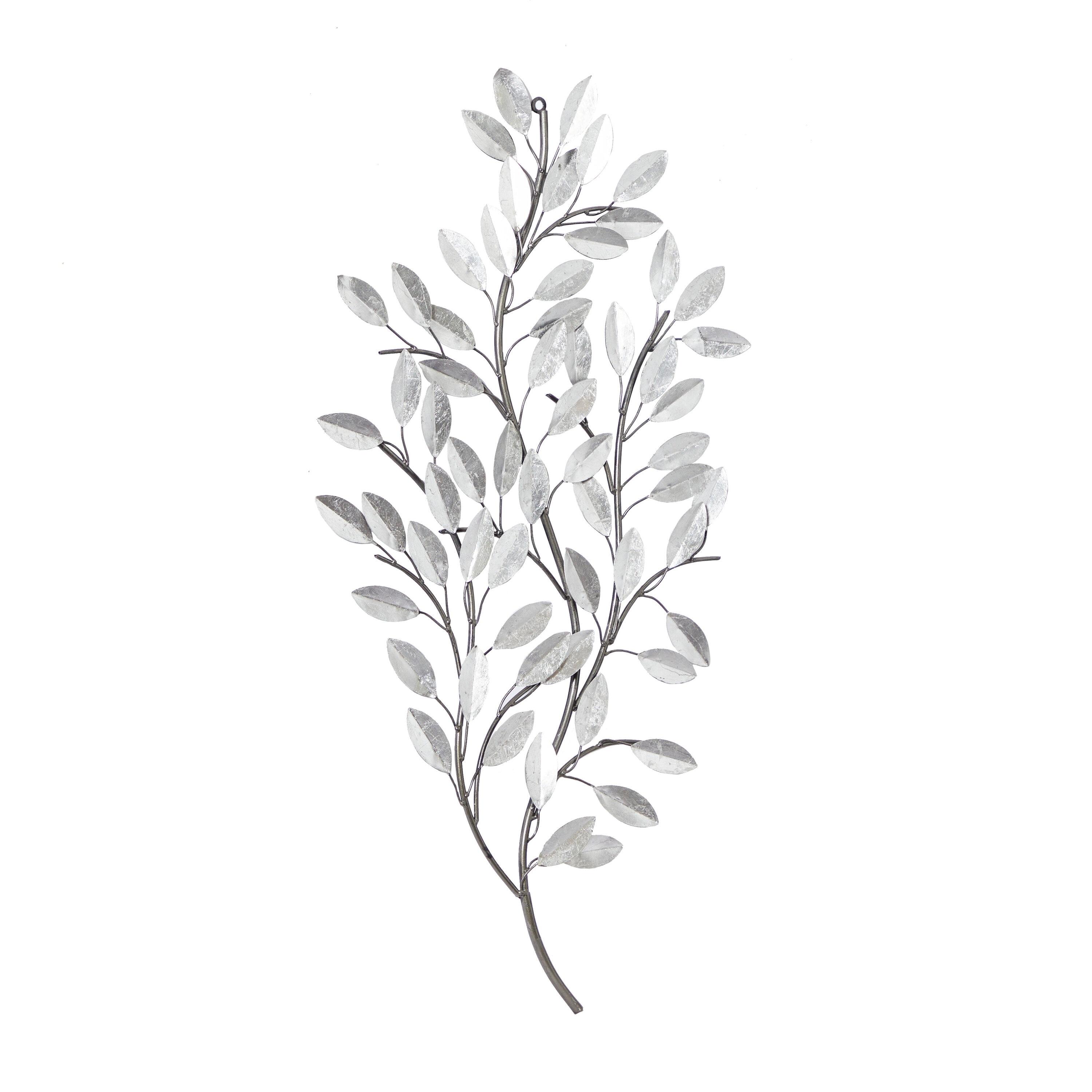 Metal Leaf Metallic Wall Decor with Stem Silver - Olivia & May: Glam Iron Art for Indoor