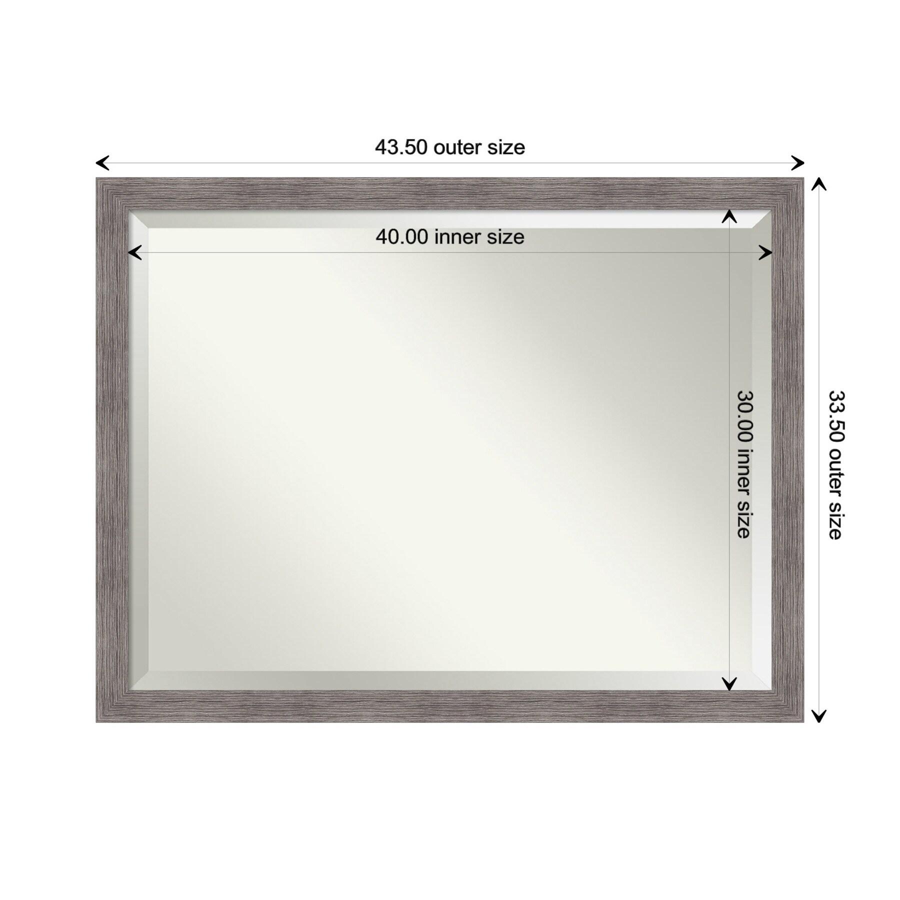 Amanti Art Beveled Bathroom Wall Mirror - Pinstripe Frame Pinstripe Plank Grey Narrow Outer Size: 43 x 33 in