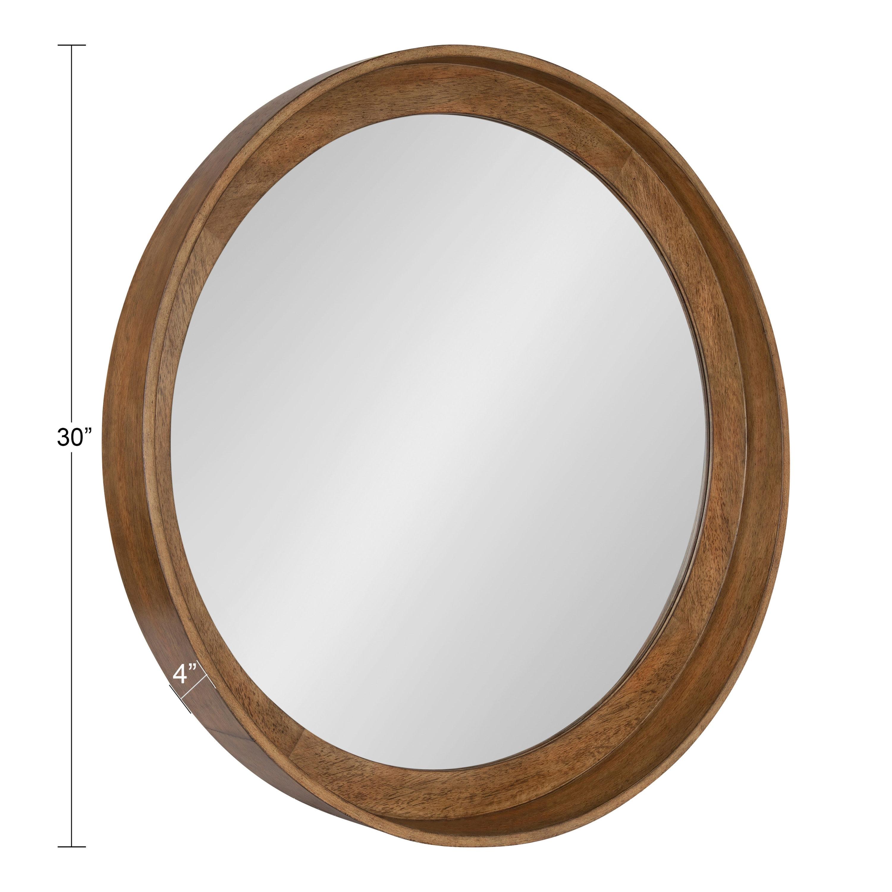 Kate and Laurel  Basking Wall Mirror with Shelf Walnut 30" Diameter