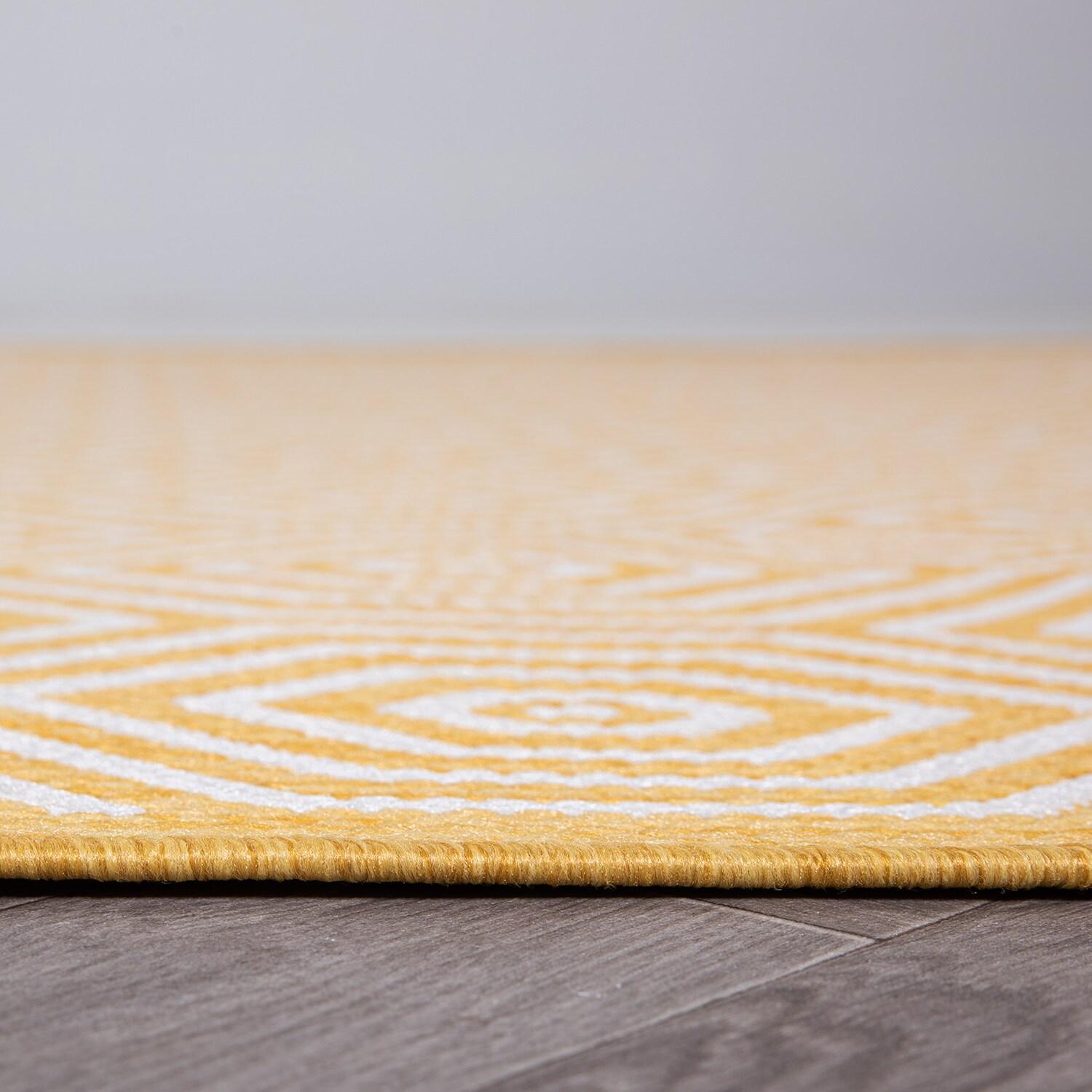 World Rug Gallery Modern Geometric Textured Flat Weave Indoor/Outdoor Area Rug - YELLOW 5' X 7'