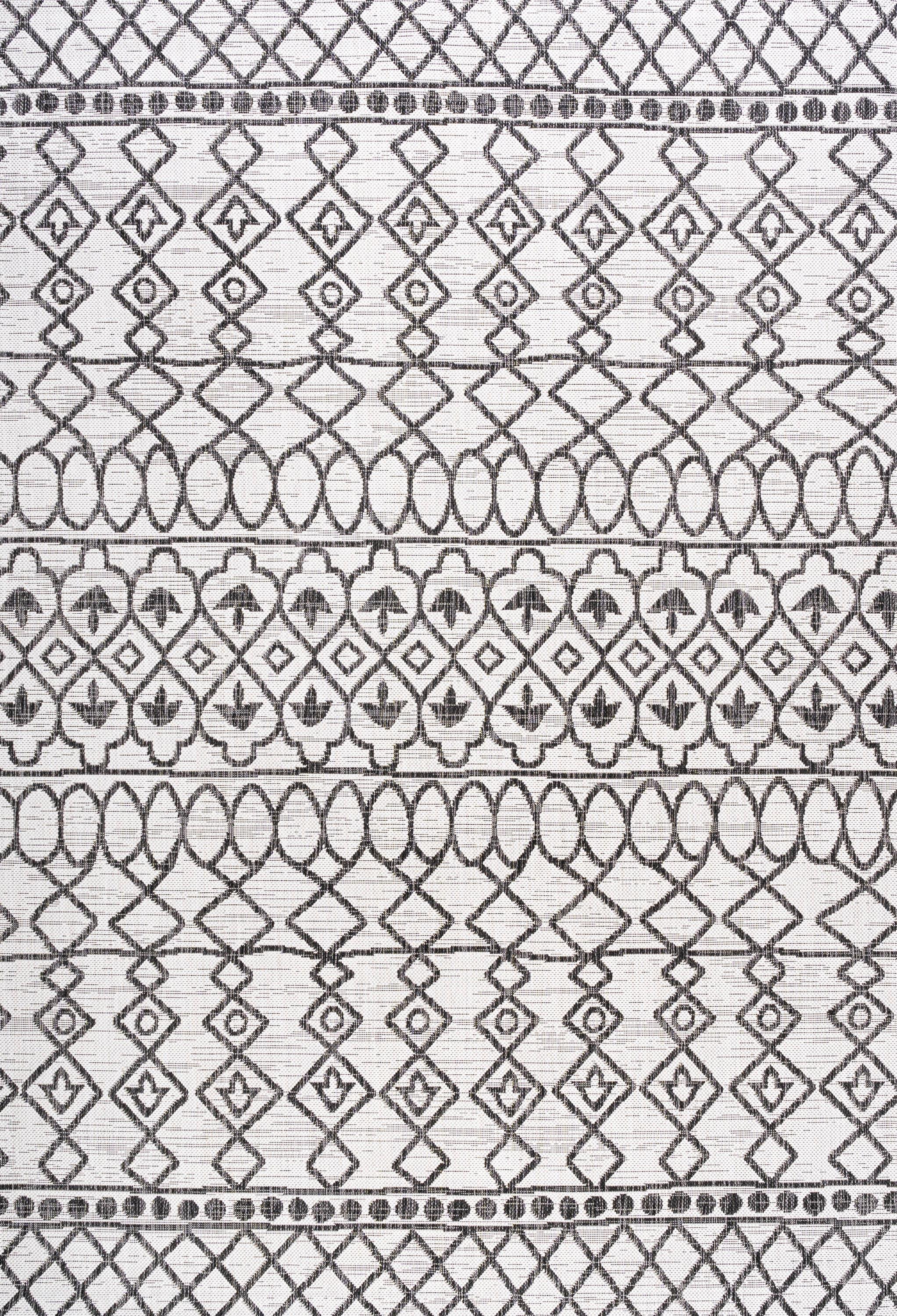 3'x5' Kafel Modern Bohemian Indoor/Outdoor Area Rug, Ivory/Black - JONATHAN Y