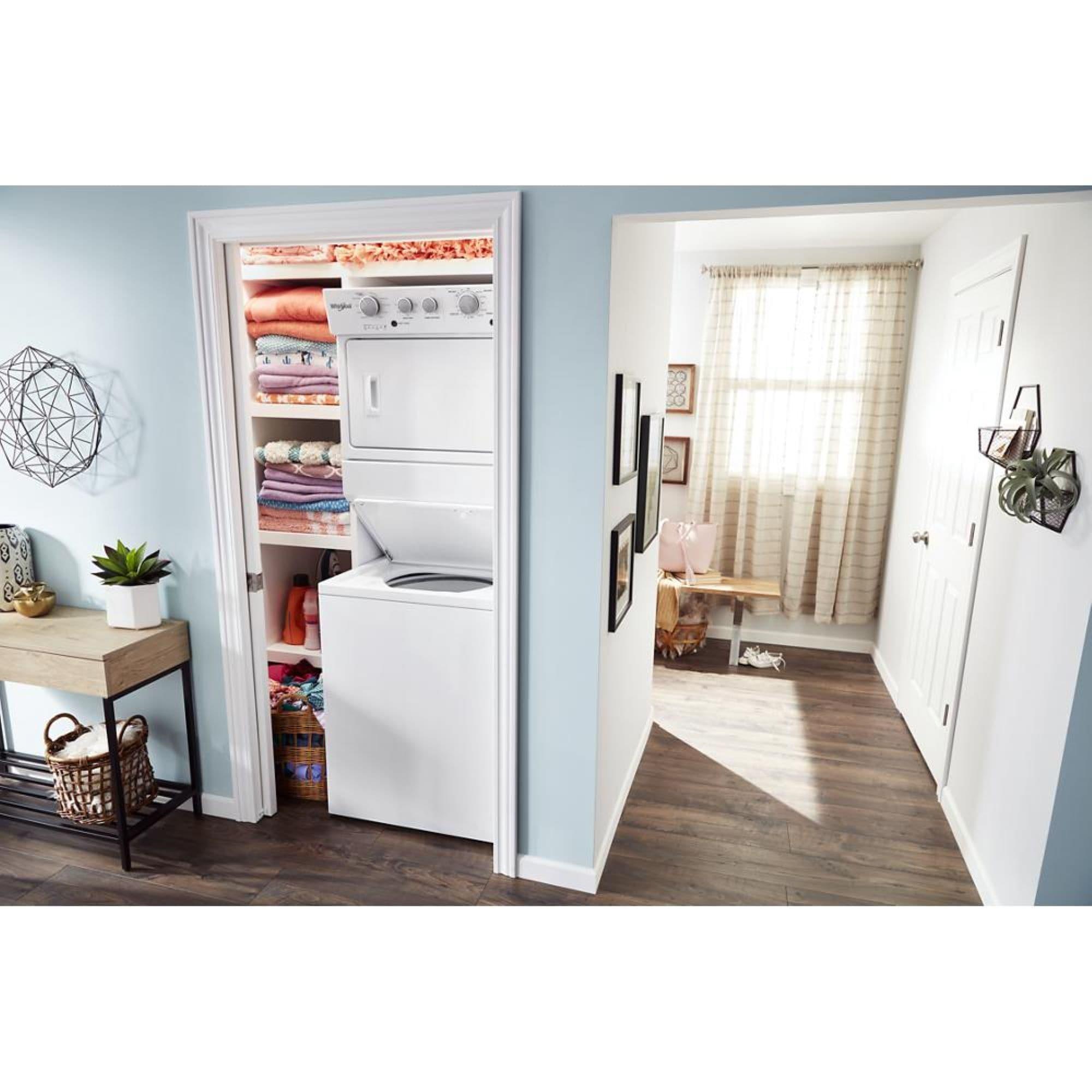 Whirlpool® WET4027HW -3.5 Cu. ft Electric Stacked Laundry Center 9 Wash cycles and Auto Dry™ - Depth: 28 3/8” - Height: 40 1/2” - Width: 29” - HE Soap Certified - Xpert System