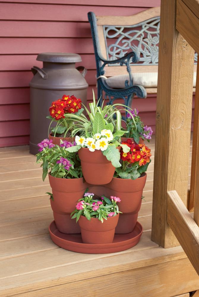 Bloomers Stackable Flower Tower Planter â Holds up to 9 Plants â Great Both Indoors and Outdoors â Terracotta