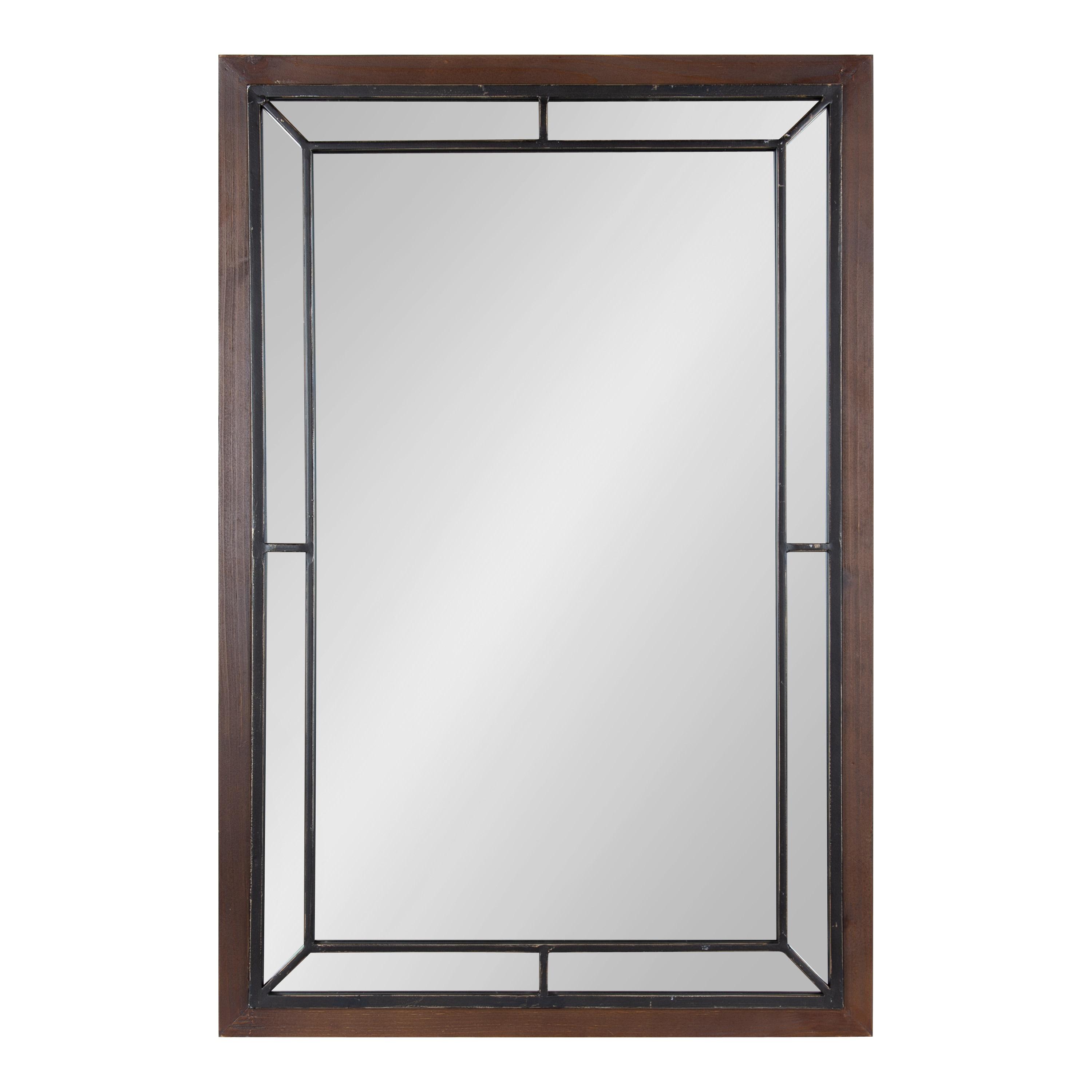 Kate & Laurel All Things Decor 24" x 36" Audubon Rectangle Wall Mirror Rustic Brown : Vintage Farmhouse Style, MDF Frame